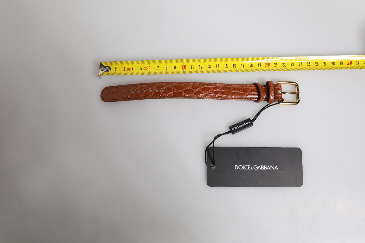 Dolce & Gabbana Brown Textured Leather Gold Metal Buckle Women's Armband (Pre-Owned)
