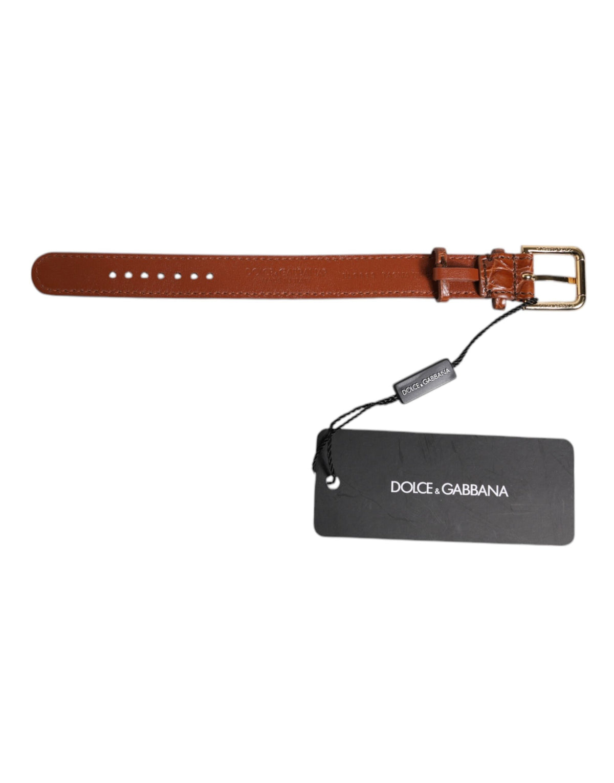 Dolce & Gabbana Brown Textured Leather Gold Metal Buckle Women's Armband (Pre-Owned)
