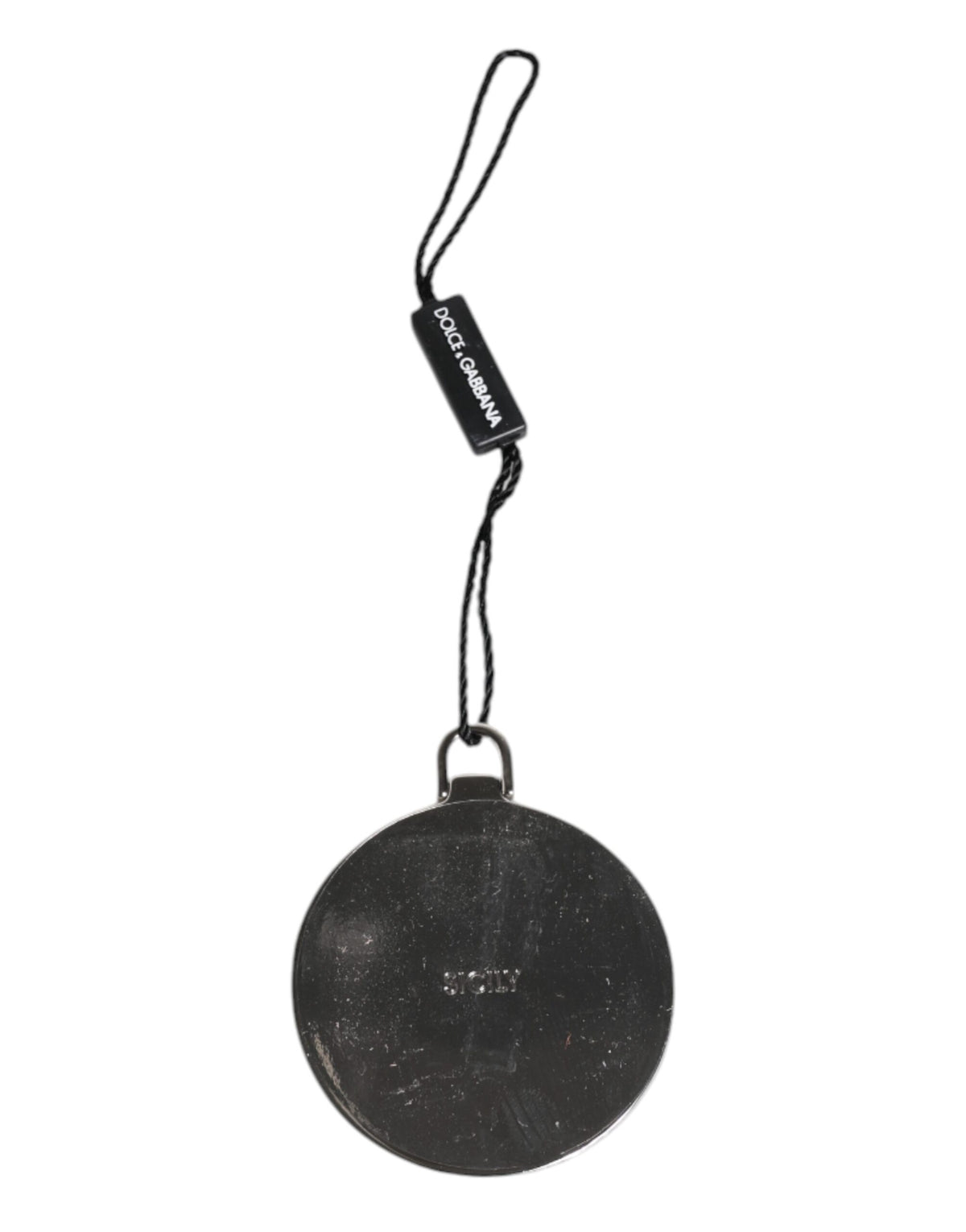 Dolce & Gabbana Green Calfskin Leather Round Logo Hand Mirror Women's Holder