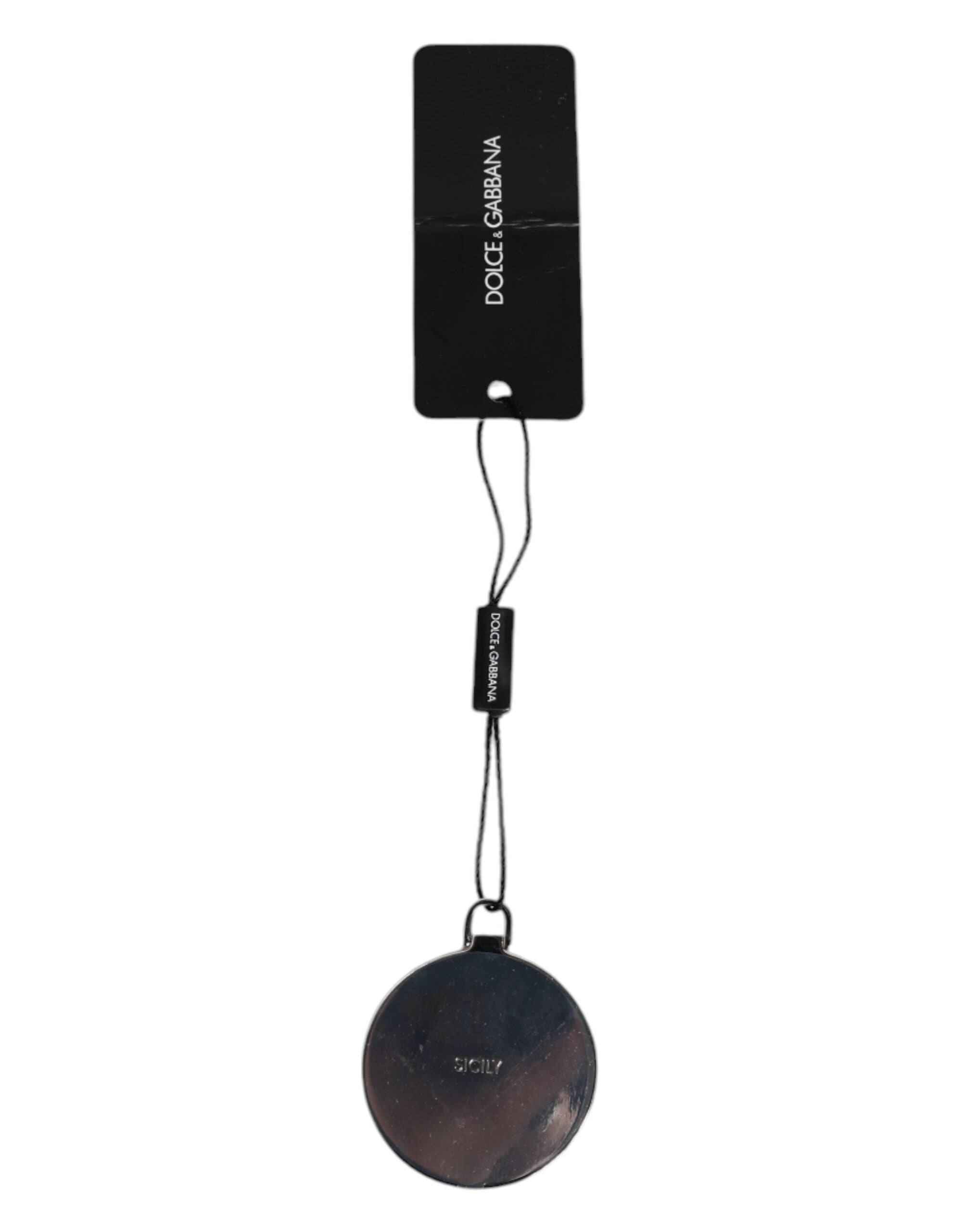 Dolce & Gabbana Pink Calfskin Leather Round Logo Hand Mirror Women's Holder