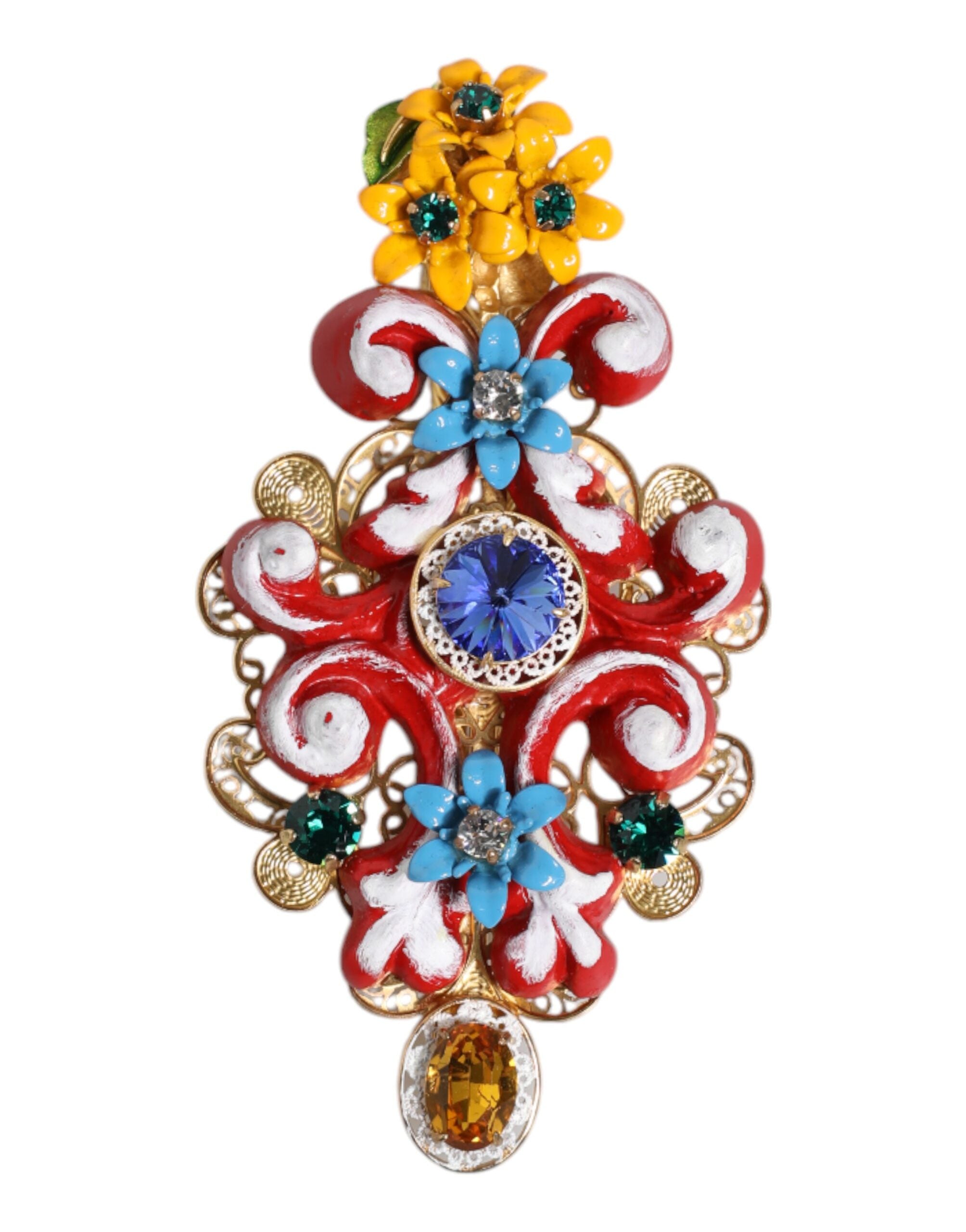 Dolce & Gabbana Multicolor Spring CARRETTO Gold Brass Crystal Hair Women's Clip