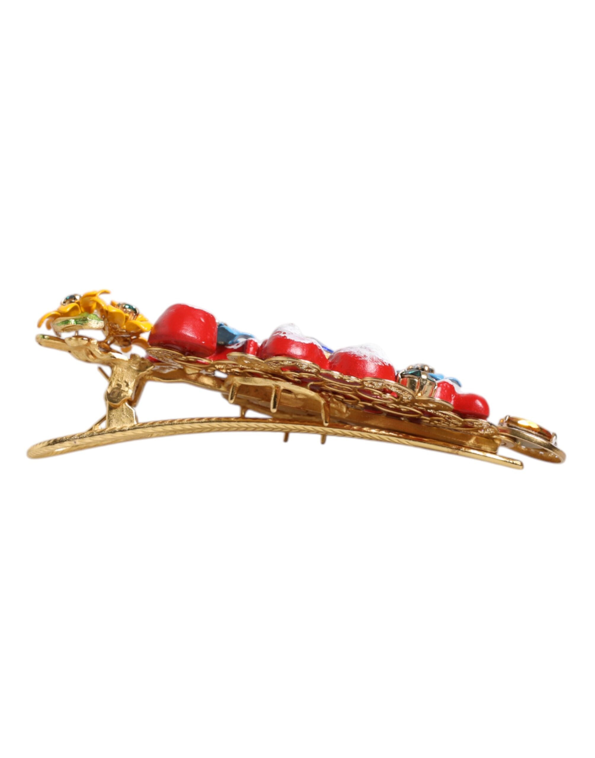 Dolce & Gabbana Multicolor Spring CARRETTO Gold Brass Crystal Hair Women's Clip