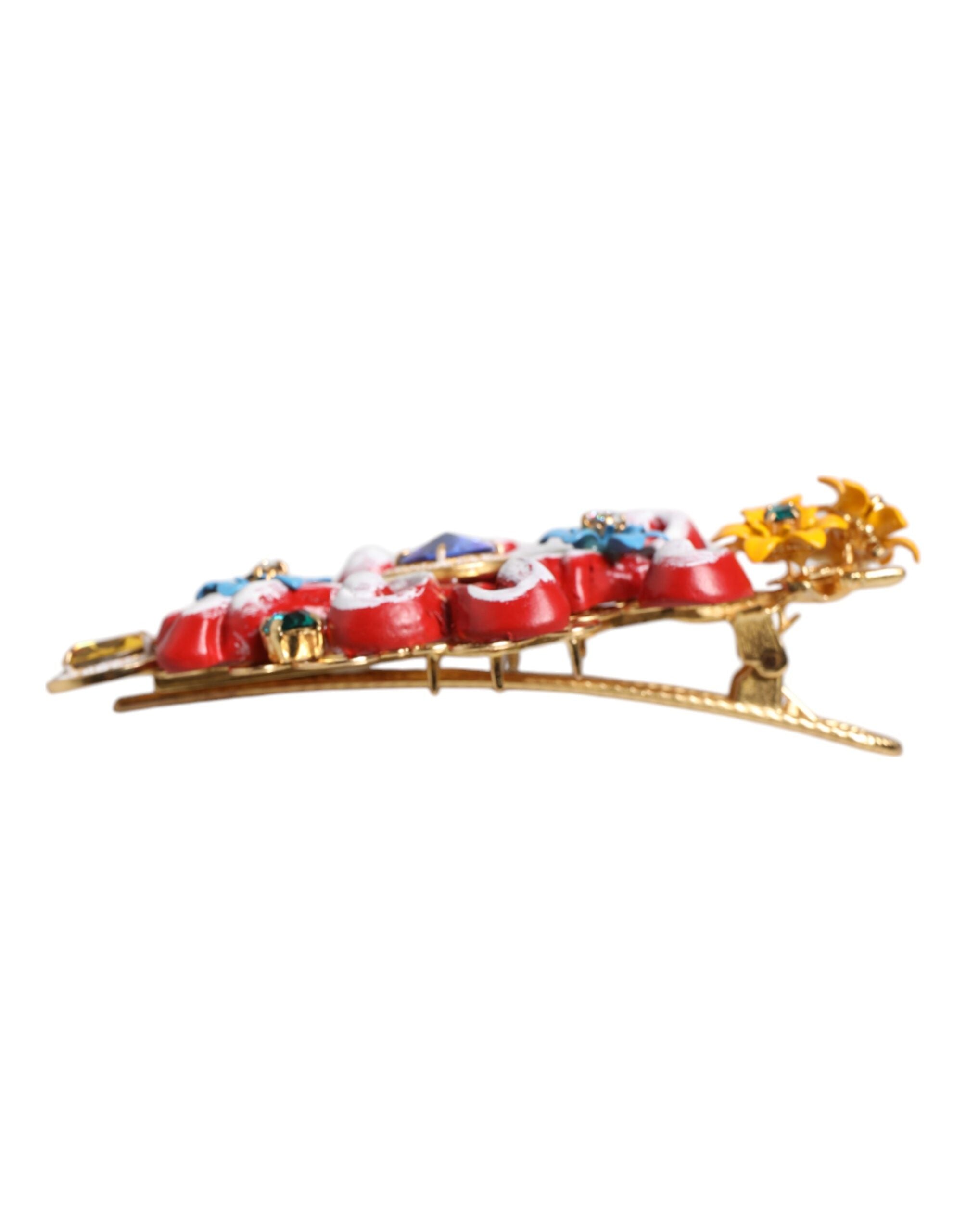 Dolce & Gabbana Multicolor Spring CARRETTO Gold Brass Crystal Hair Women's Clip