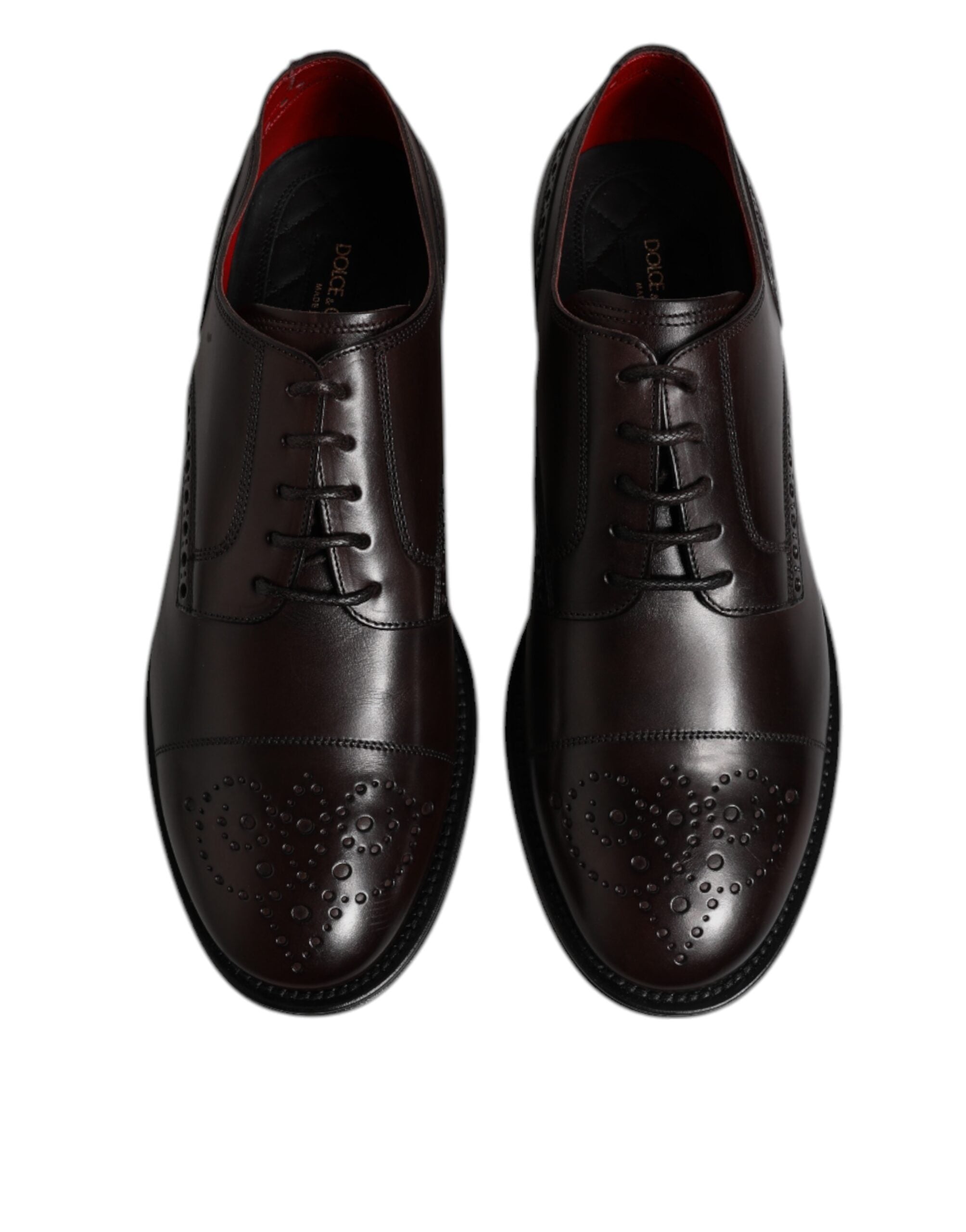 Dolce & Gabbana Maroon Calfskin Leather Derby Men Dress Men's Shoes (Pre-Owned)