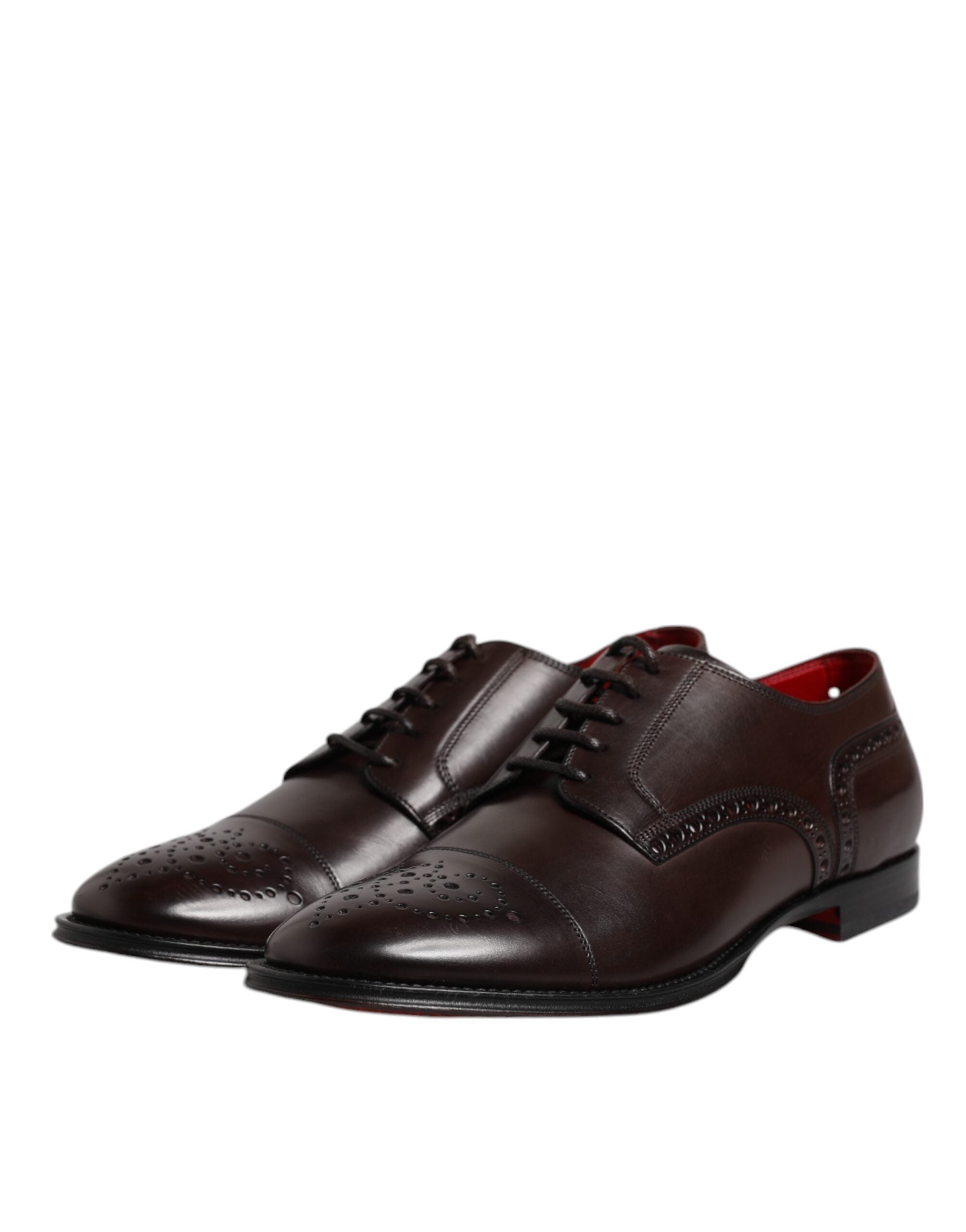 Dolce & Gabbana Maroon Calfskin Leather Derby Men Dress Men's Shoes (Pre-Owned)