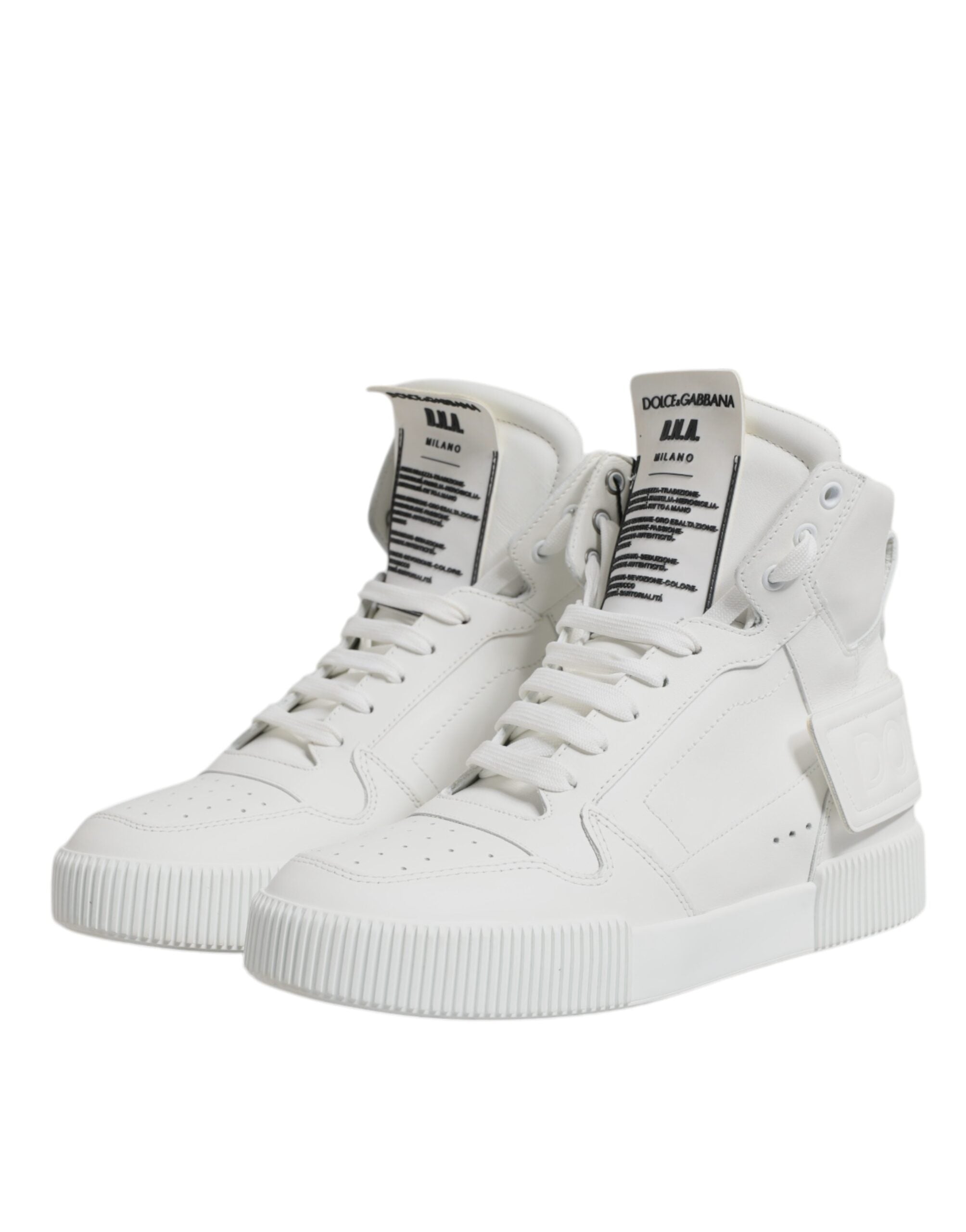 Dolce & Gabbana White Leather High Top Sneakers Men's Shoes