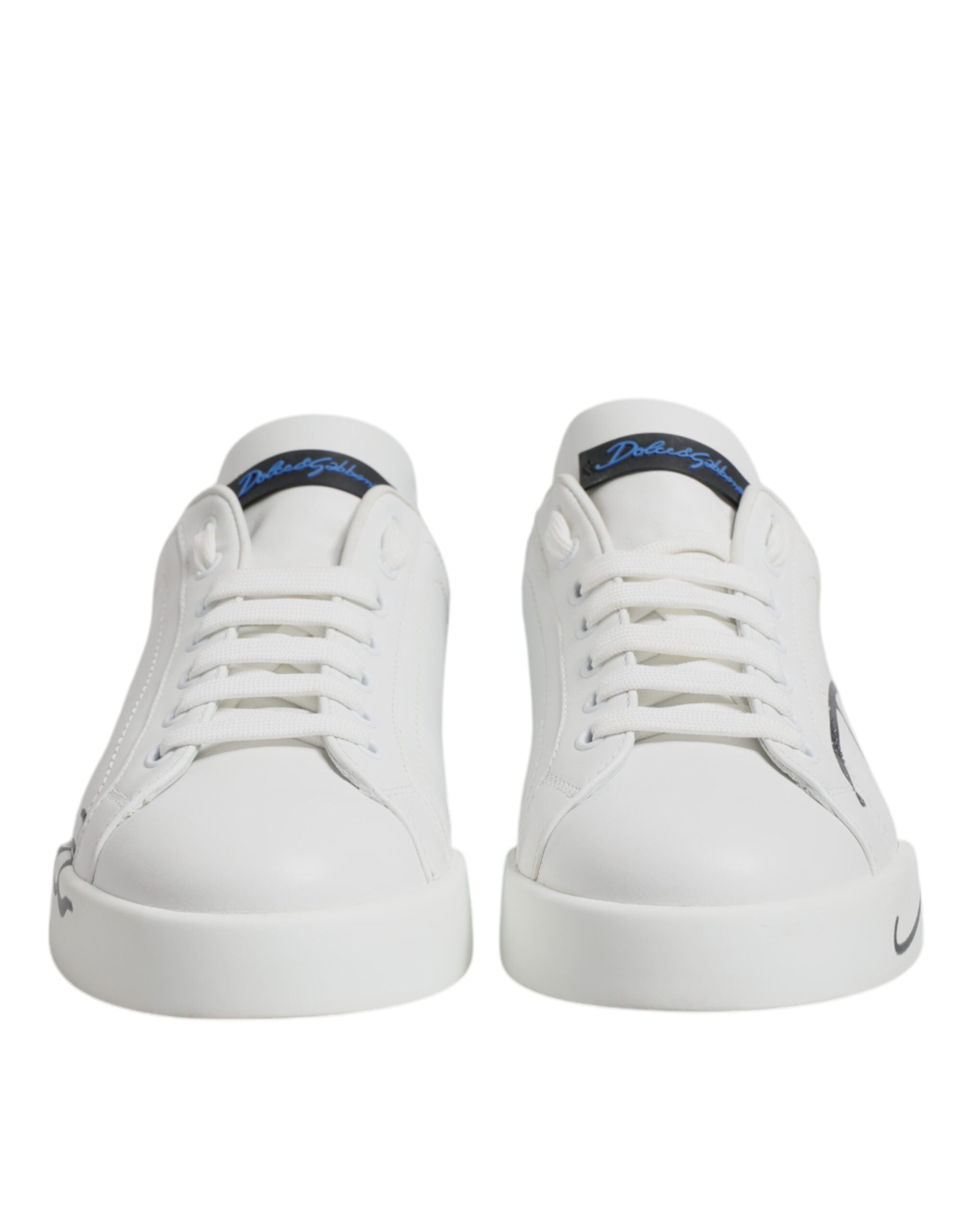 Dolce & Gabbana White Blue Leather Logo Low Top Sneakers Men's Shoes (Pre-Owned)