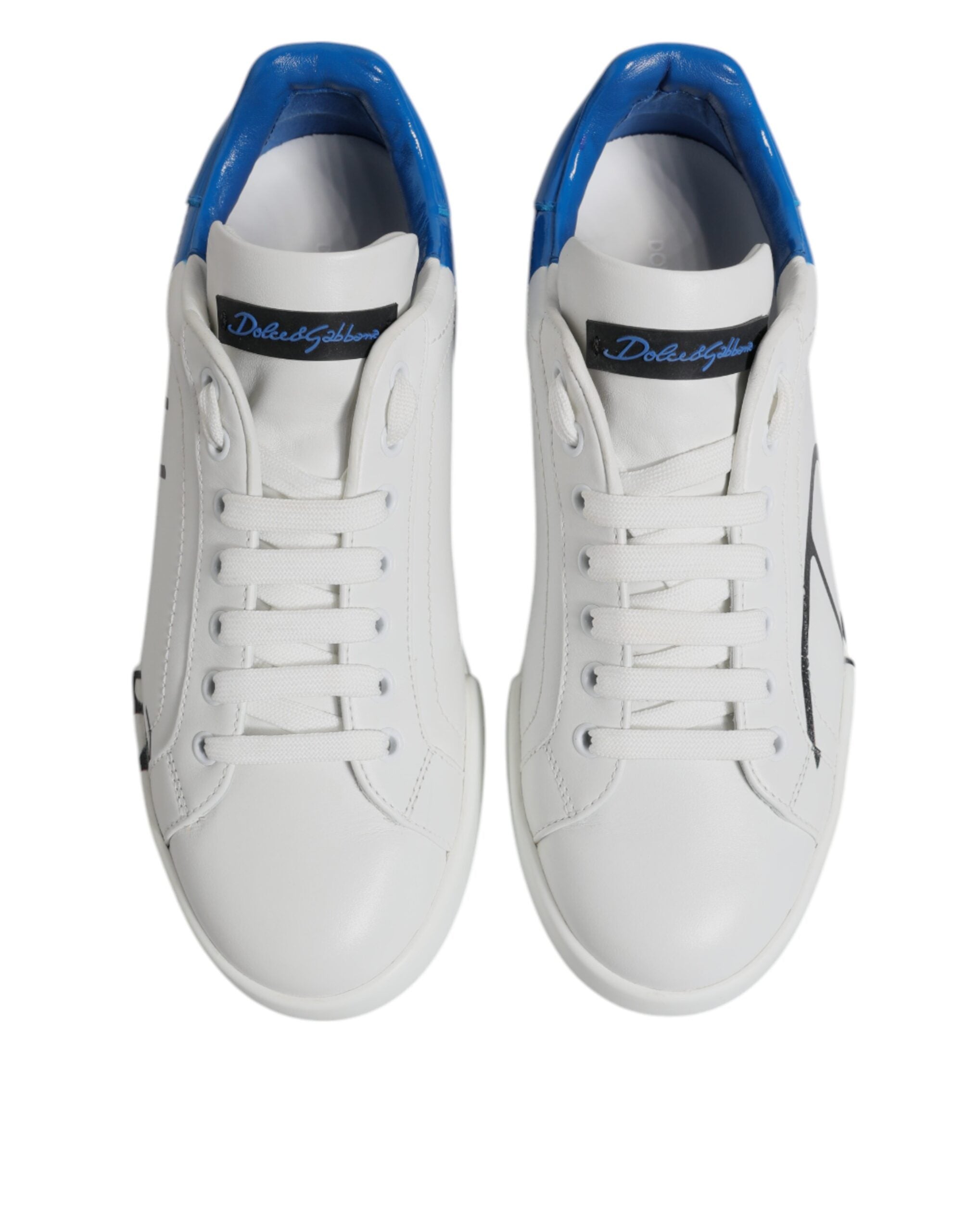 Dolce & Gabbana White Blue Leather Logo Low Top Sneakers Men's Shoes (Pre-Owned)