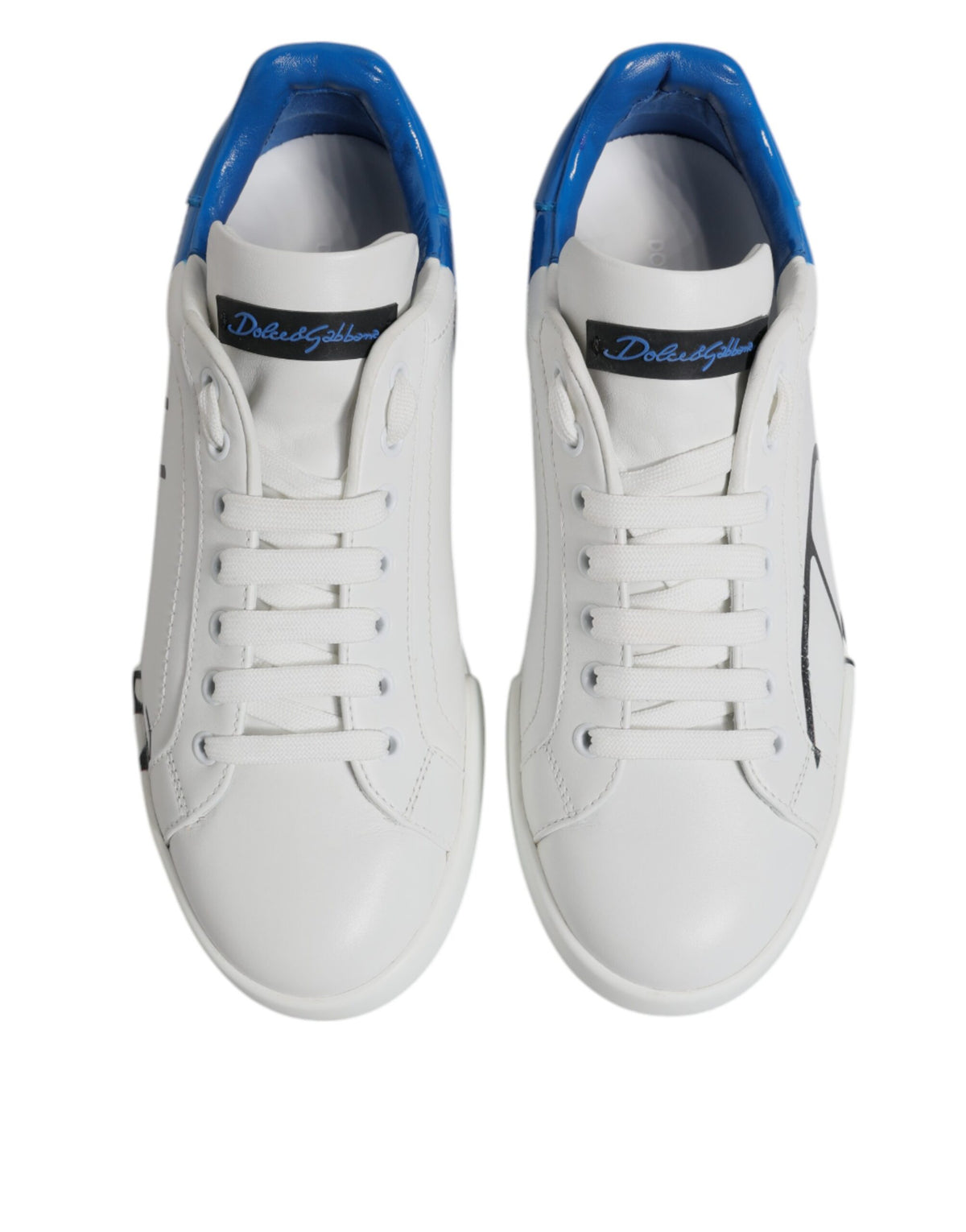 Dolce & Gabbana White Blue Leather Logo Low Top Sneakers Men's Shoes (Pre-Owned)