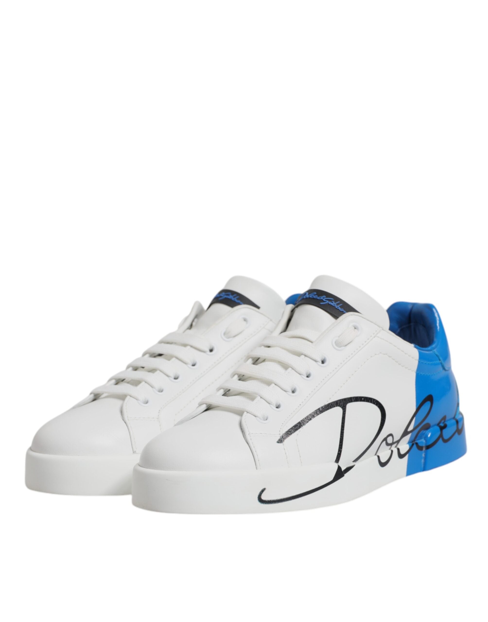 Dolce & Gabbana White Blue Leather Logo Low Top Sneakers Men's Shoes (Pre-Owned)