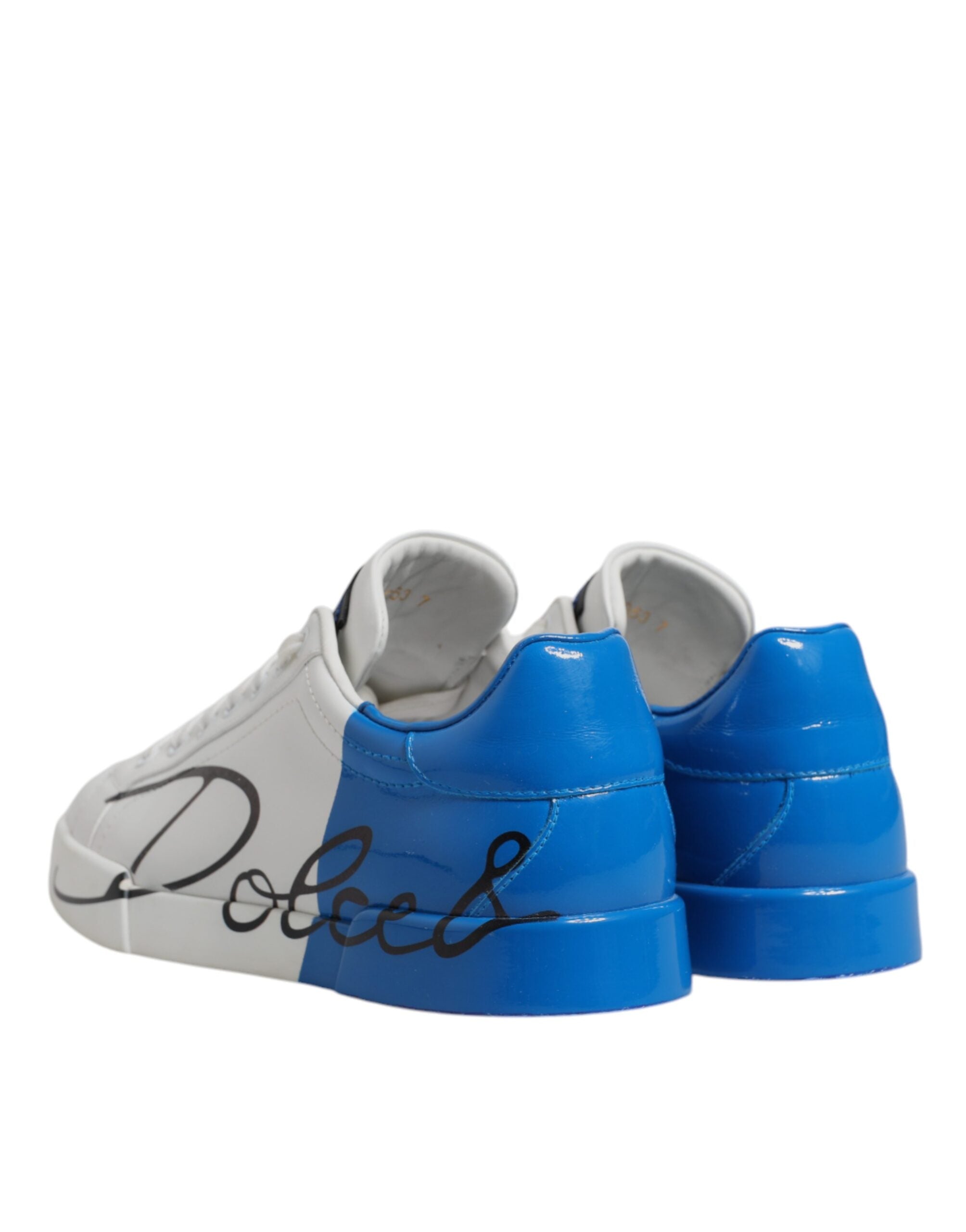 Dolce & Gabbana White Blue Leather Logo Low Top Sneakers Men's Shoes (Pre-Owned)