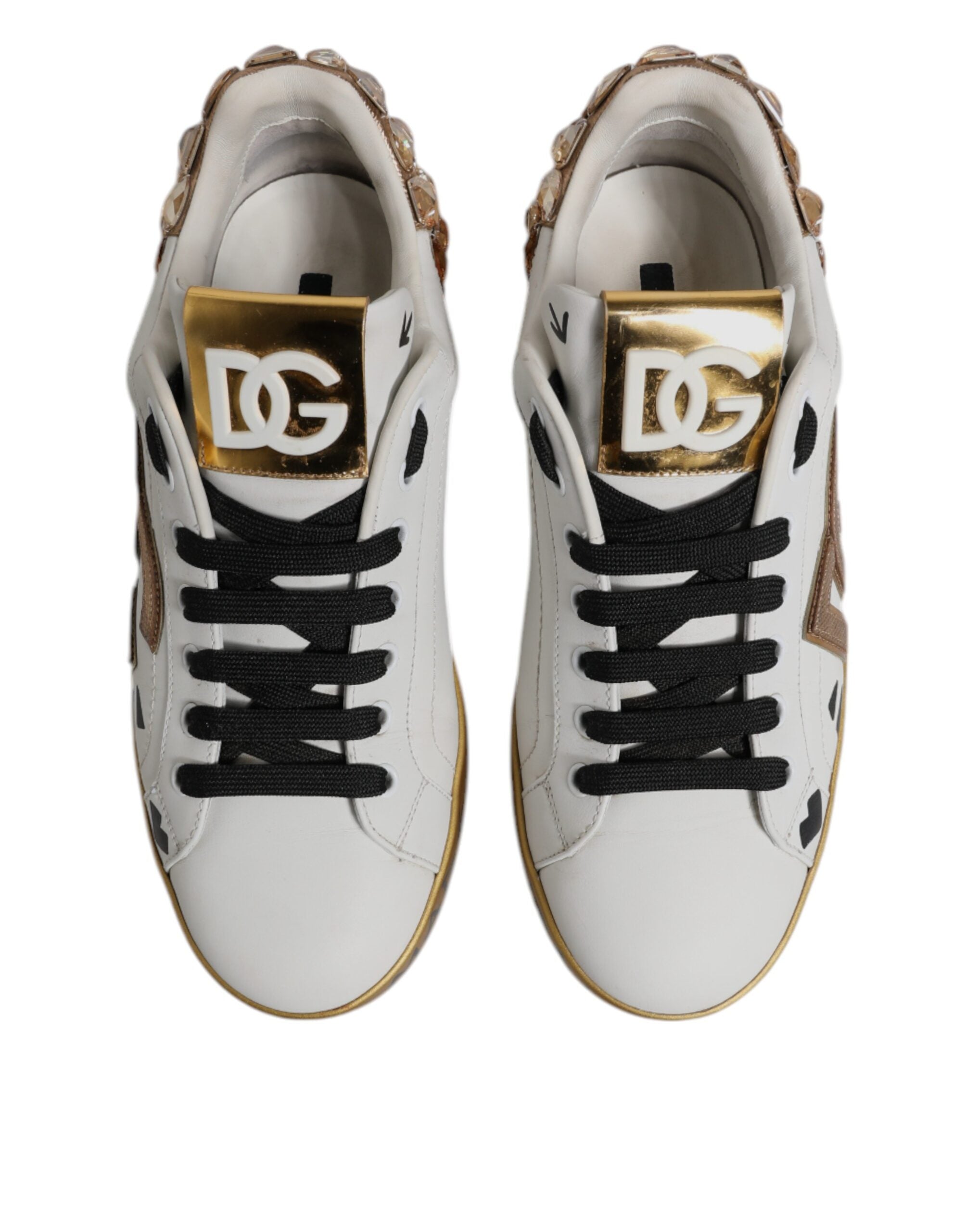 Dolce & Gabbana White Gold Crystal Logo Portofino Sneakers Men's Shoes (Pre-Owned)