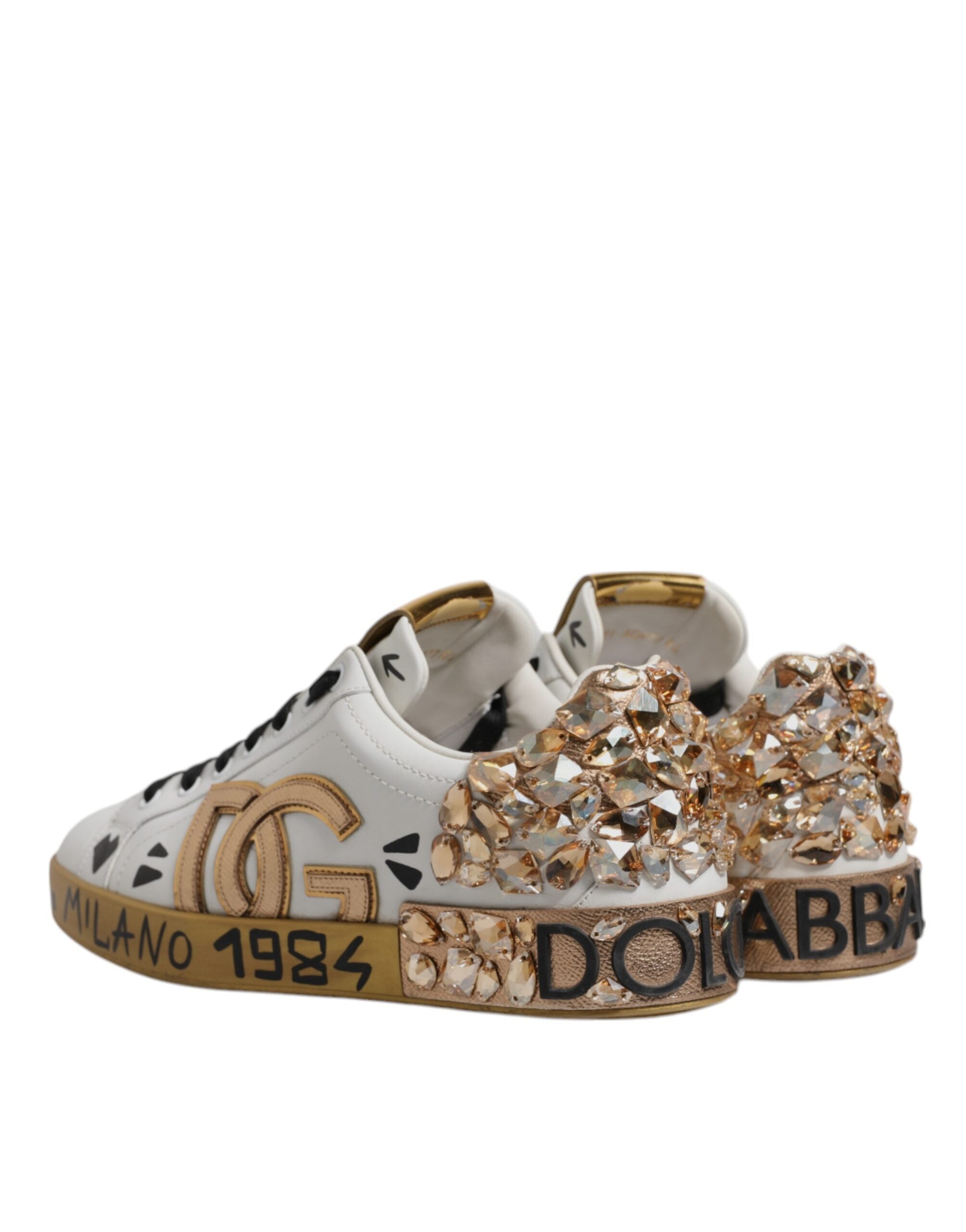 Dolce & Gabbana White Gold Crystal Logo Portofino Sneakers Men's Shoes (Pre-Owned)