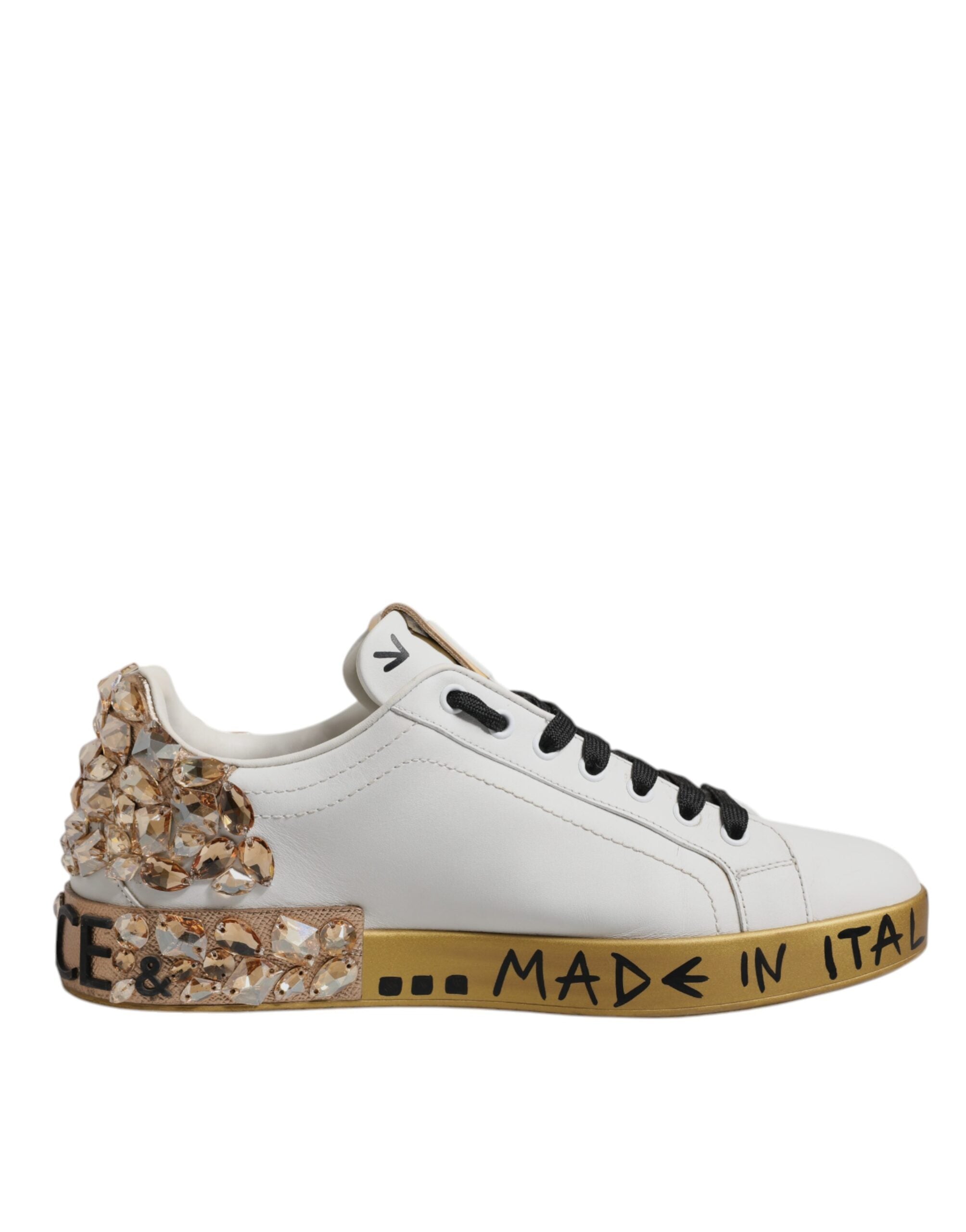 Dolce & Gabbana White Gold Crystal Logo Portofino Sneakers Men's Shoes (Pre-Owned)