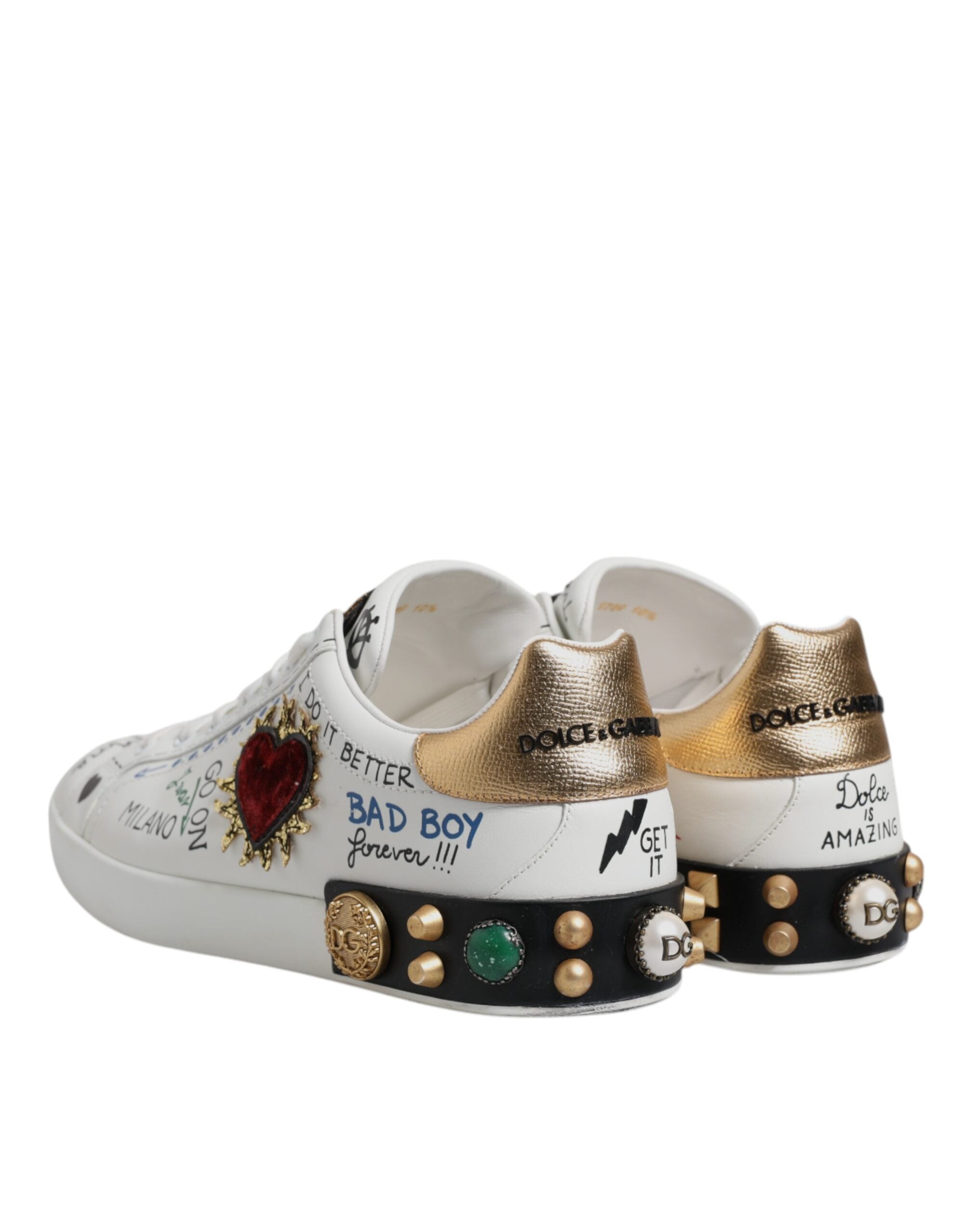Dolce & Gabbana White Sacred Heart Patch Sneakers Men's Shoes (Pre-Owned)