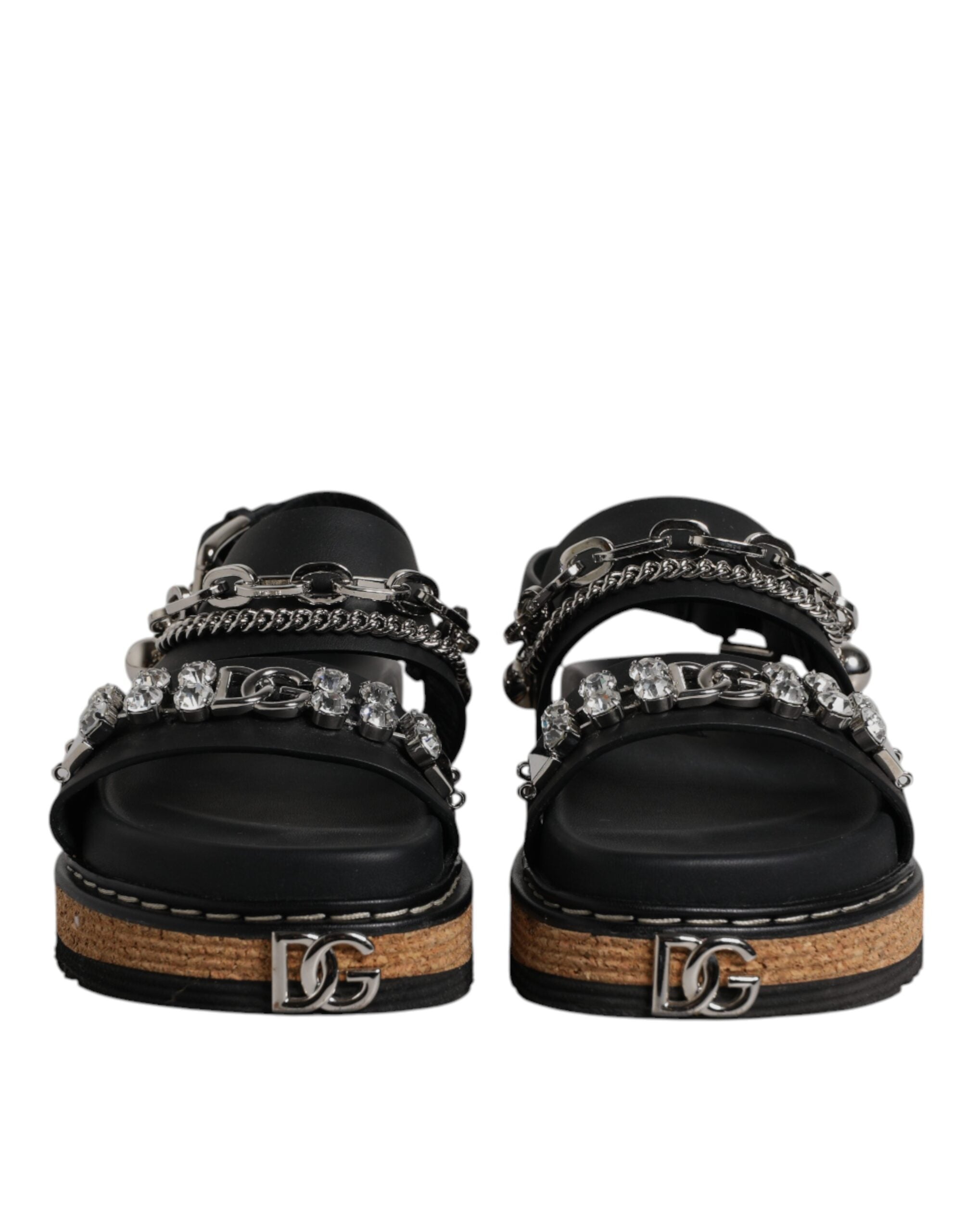 Dolce & Gabbana Black Crystal Embellish Strap Sandals Women's Shoes (Pre-Owned)