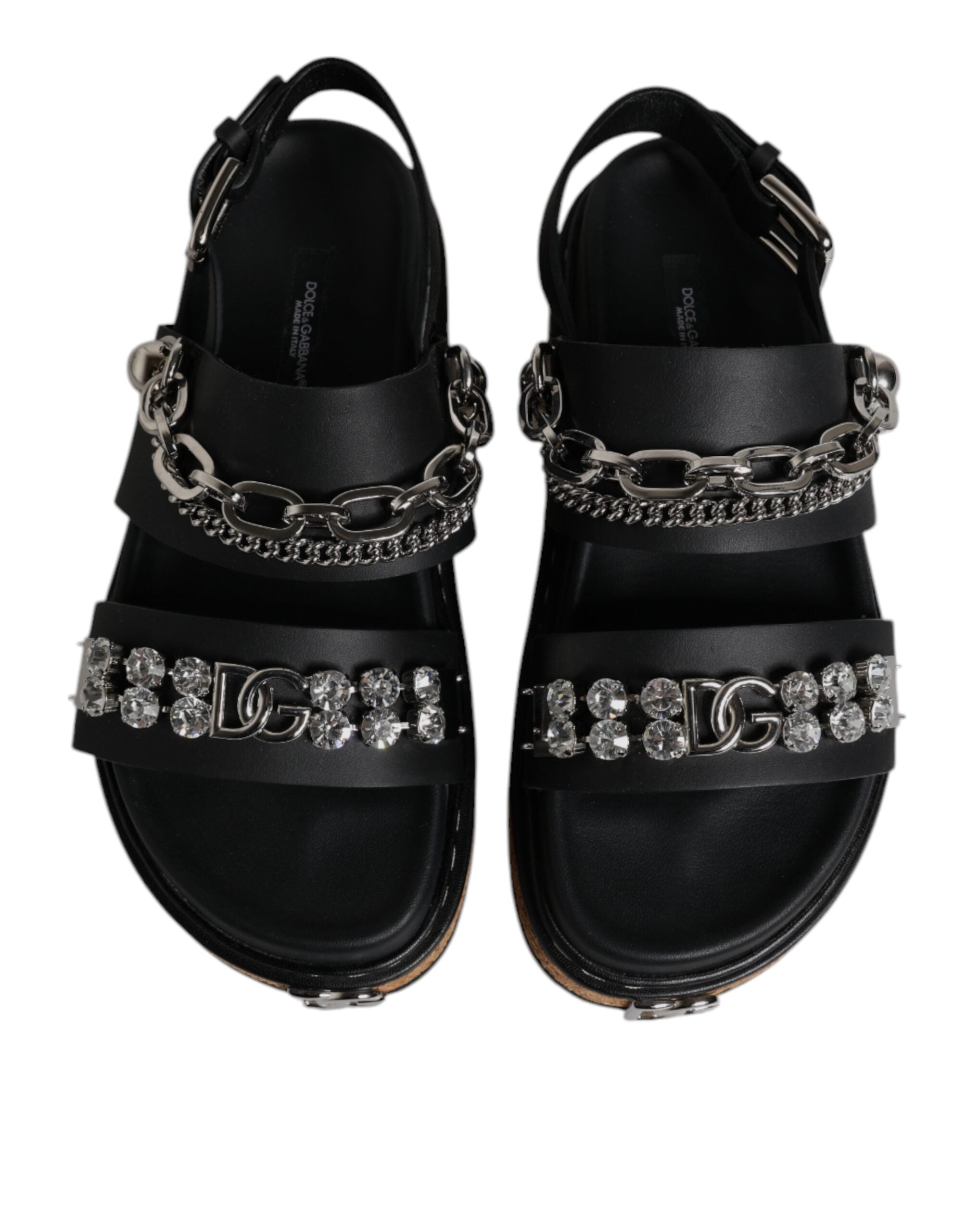 Dolce & Gabbana Black Crystal Embellish Strap Sandals Women's Shoes (Pre-Owned)