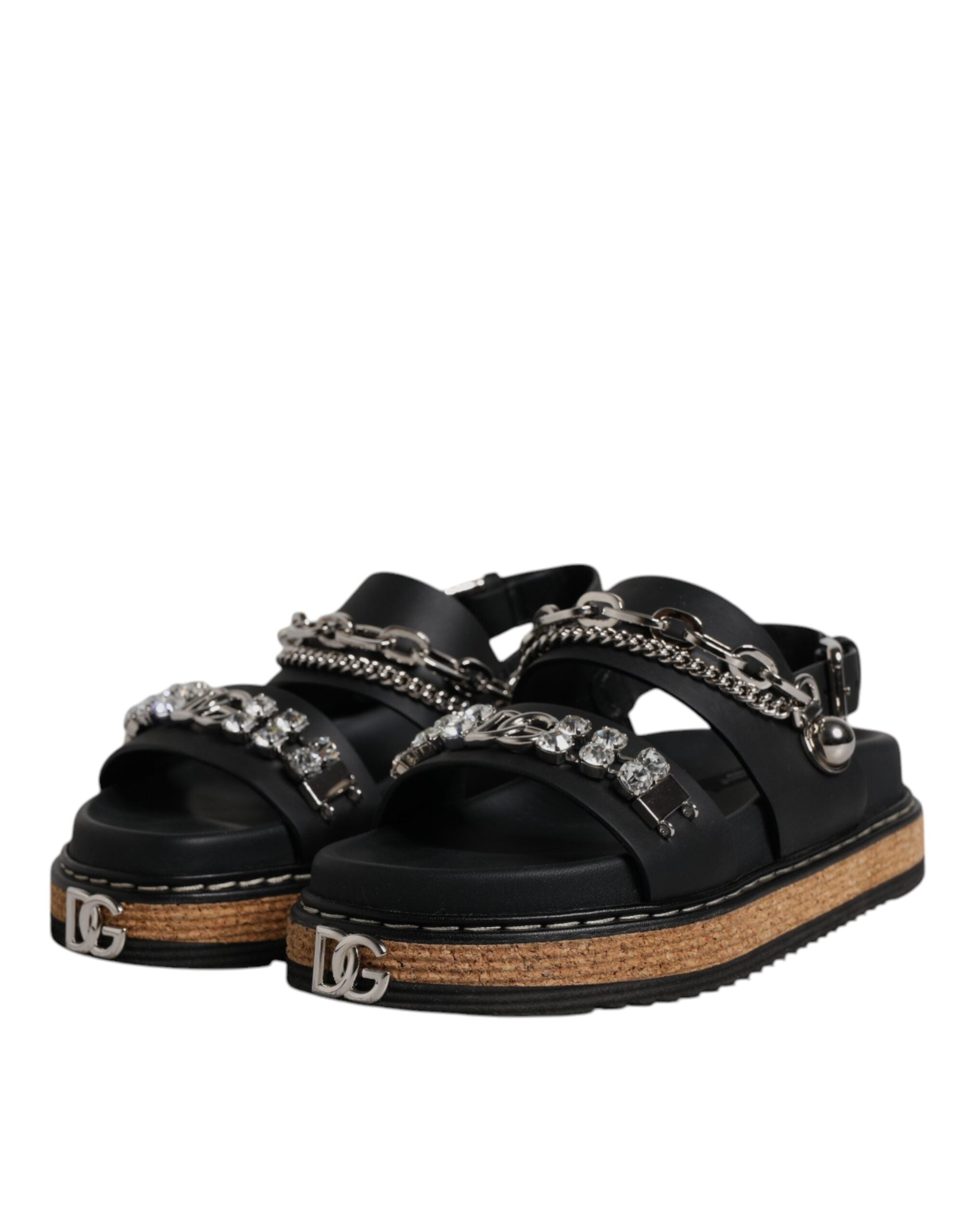 Dolce & Gabbana Black Crystal Embellish Strap Sandals Women's Shoes (Pre-Owned)