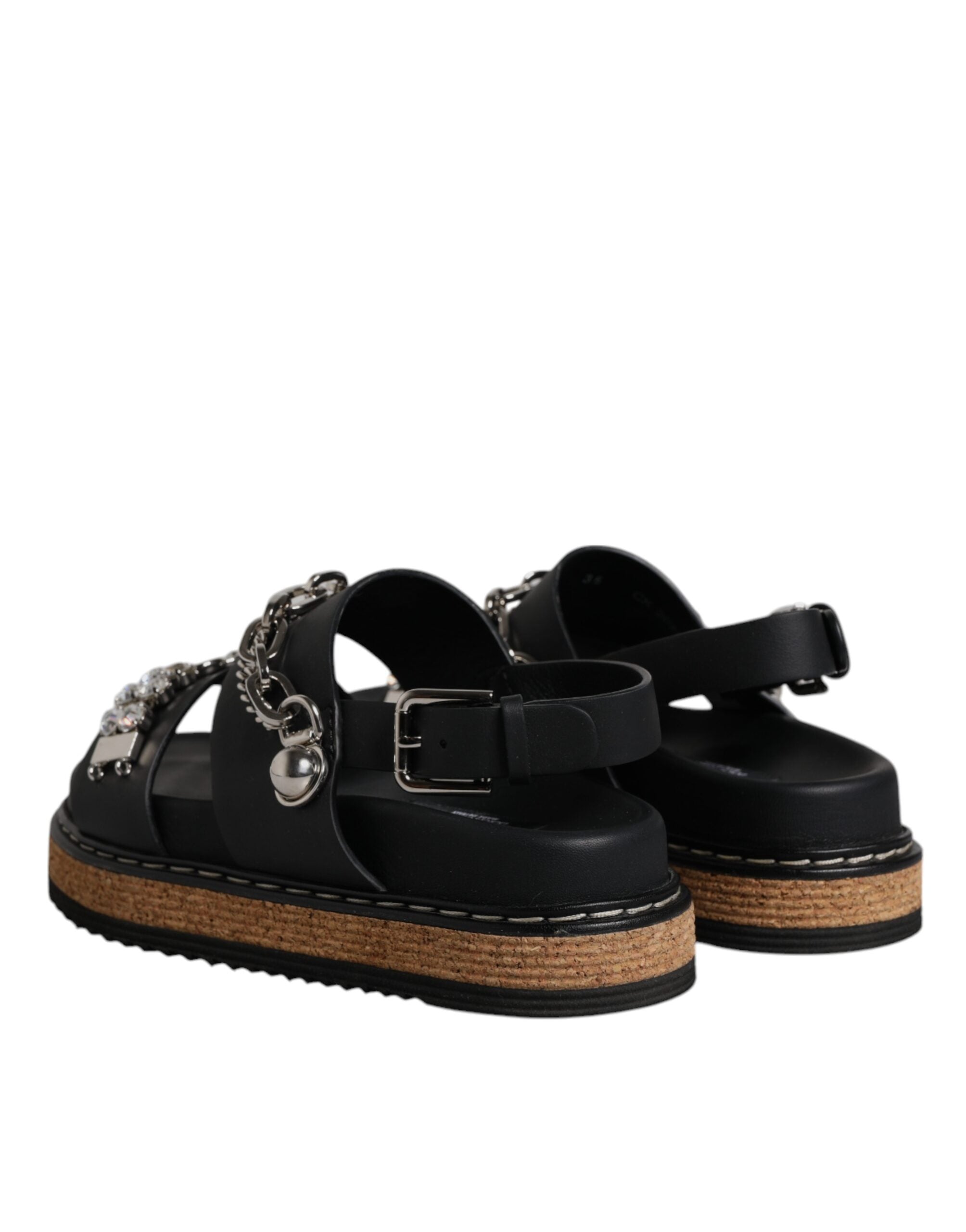 Dolce & Gabbana Black Crystal Embellish Strap Sandals Women's Shoes (Pre-Owned)