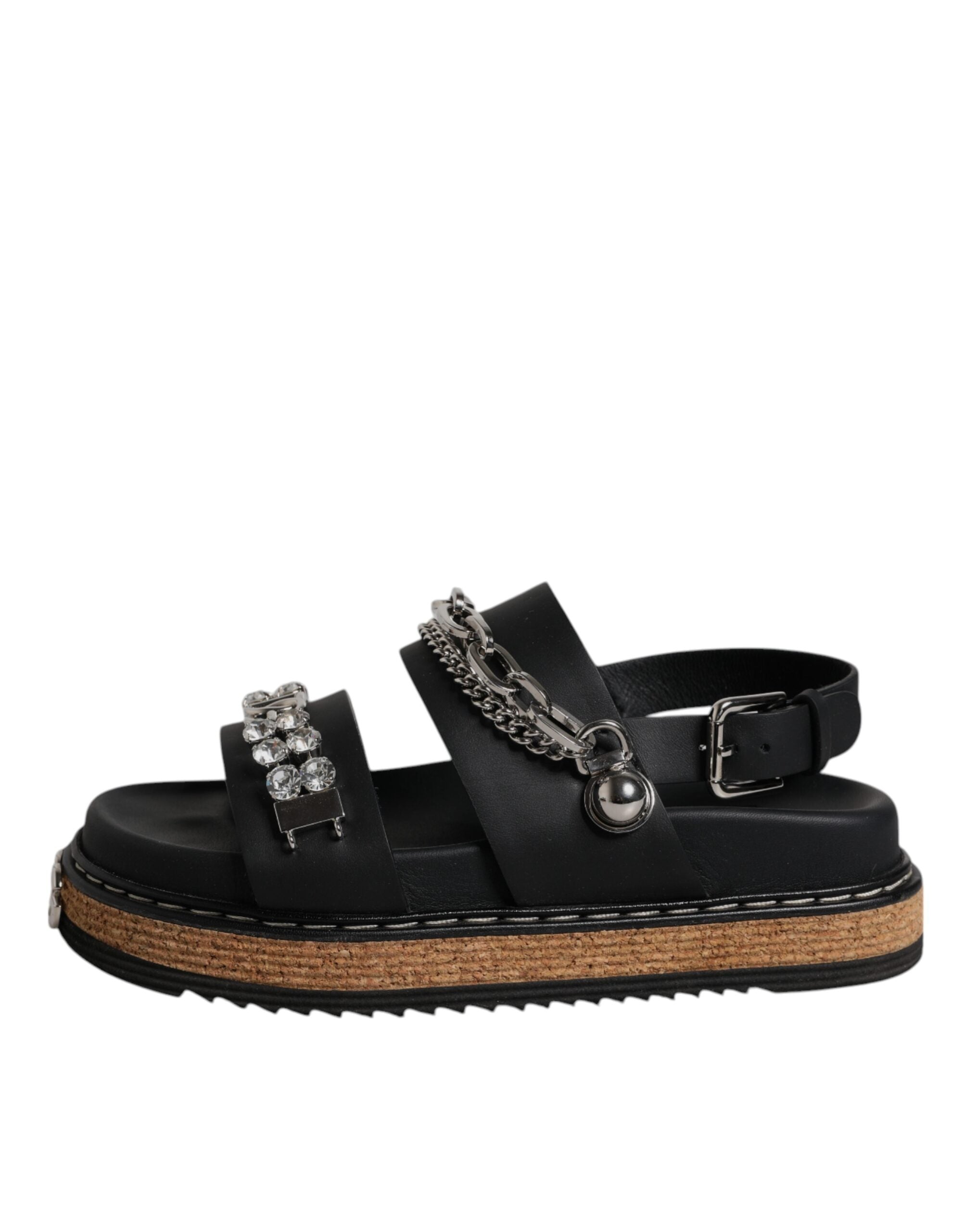Dolce & Gabbana Black Crystal Embellish Strap Sandals Women's Shoes (Pre-Owned)