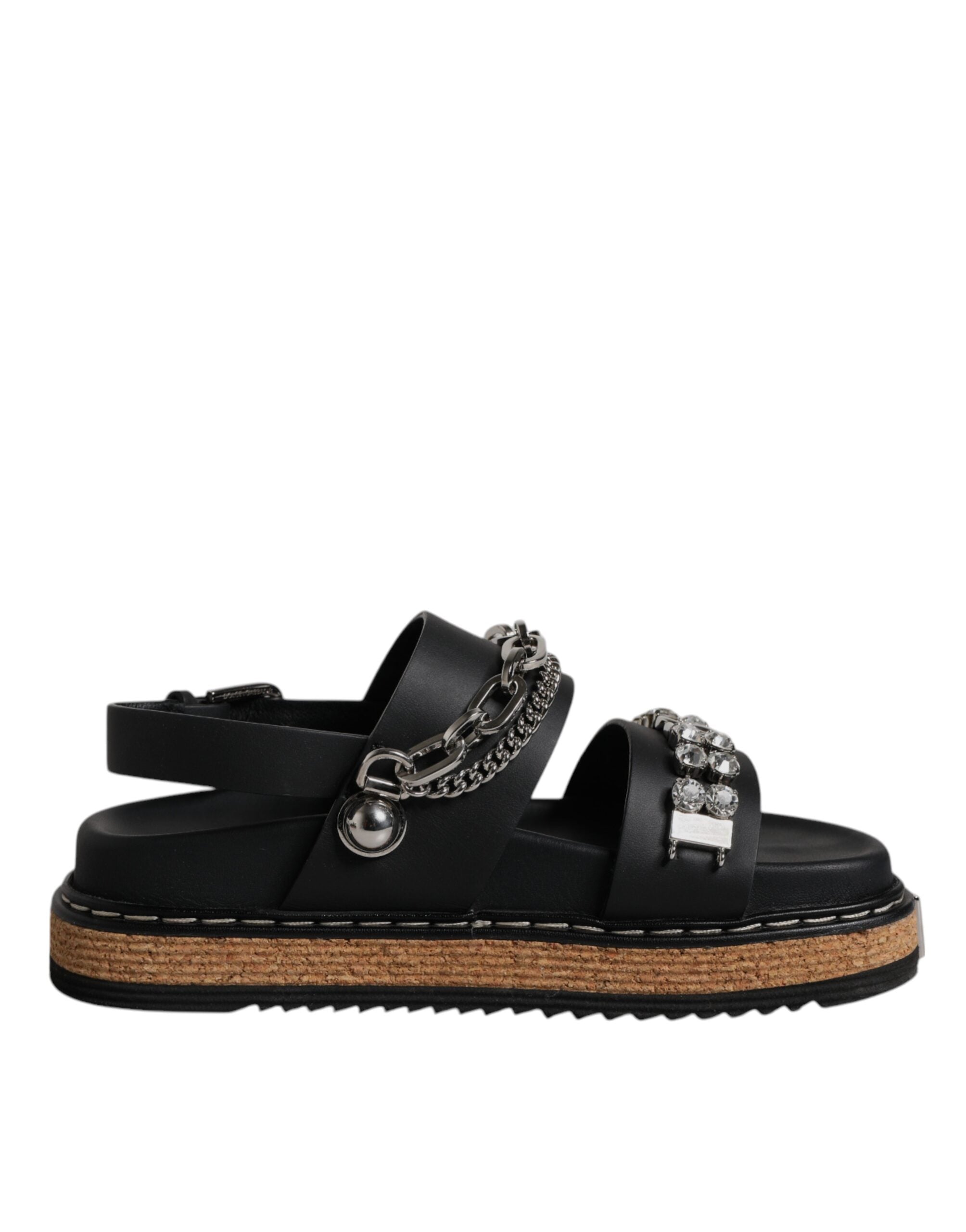 Dolce & Gabbana Black Crystal Embellish Strap Sandals Women's Shoes (Pre-Owned)