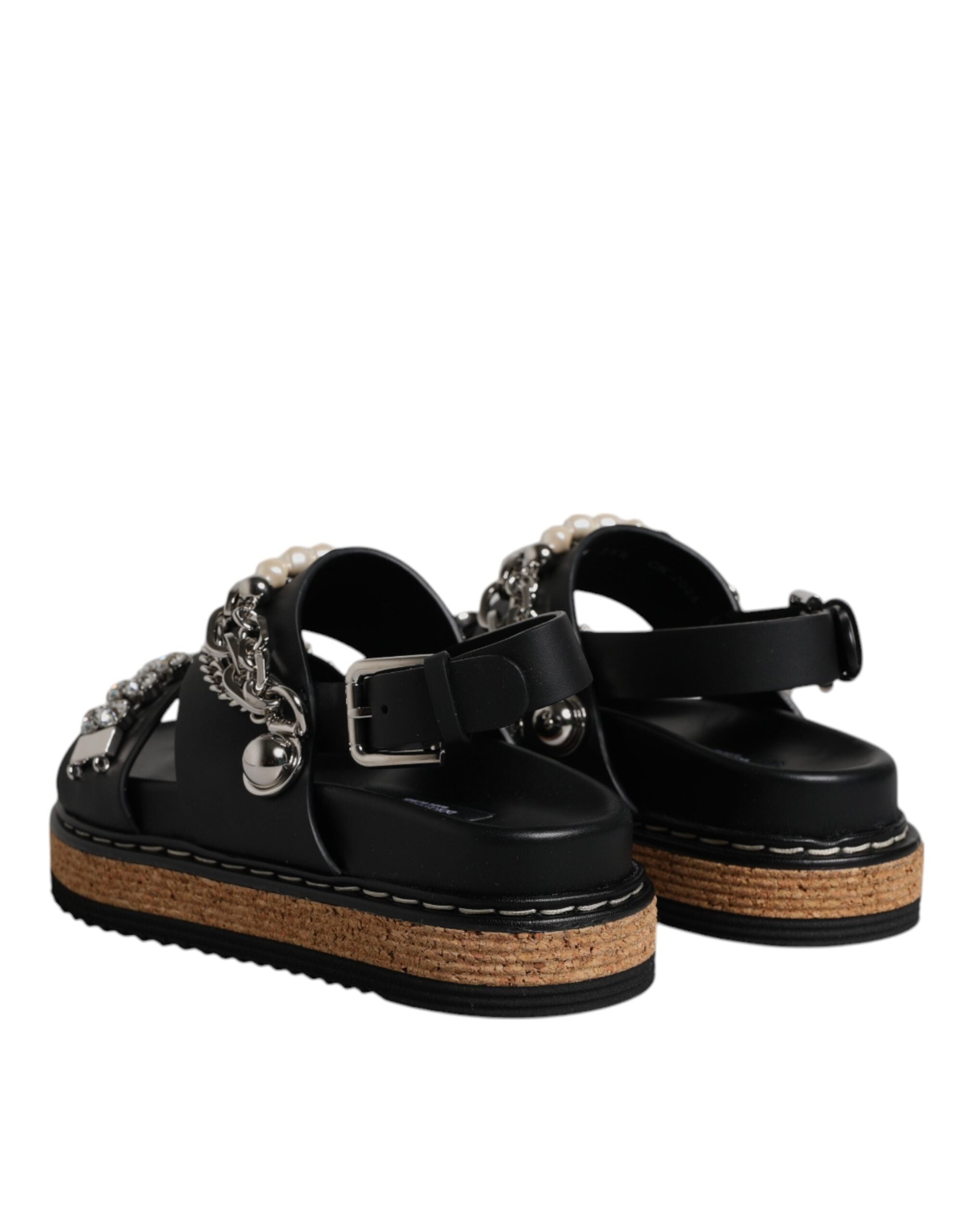 Dolce & Gabbana Black Crystal Embellish Strap Sandals Women's Shoes