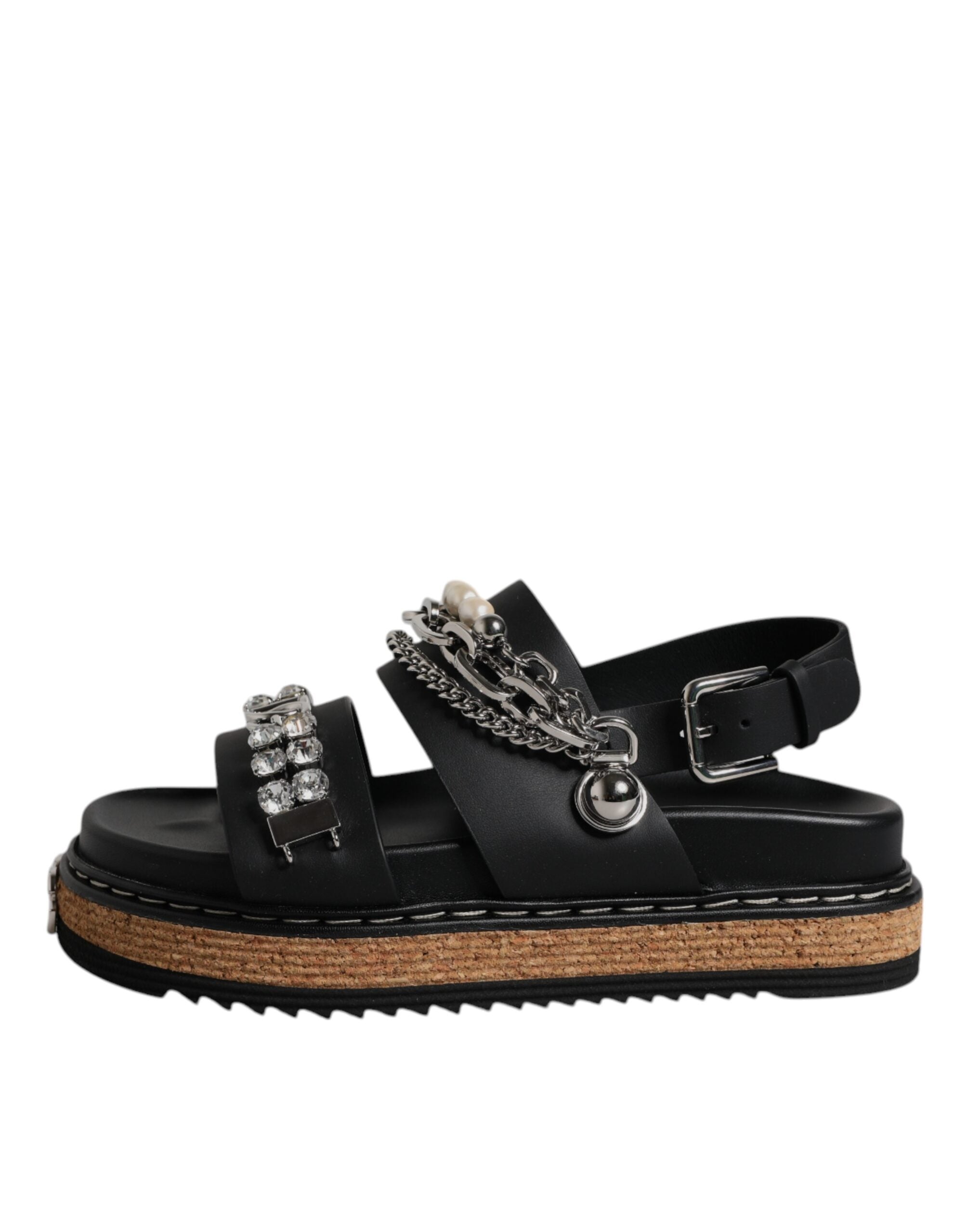 Dolce & Gabbana Black Crystal Embellish Strap Sandals Women's Shoes