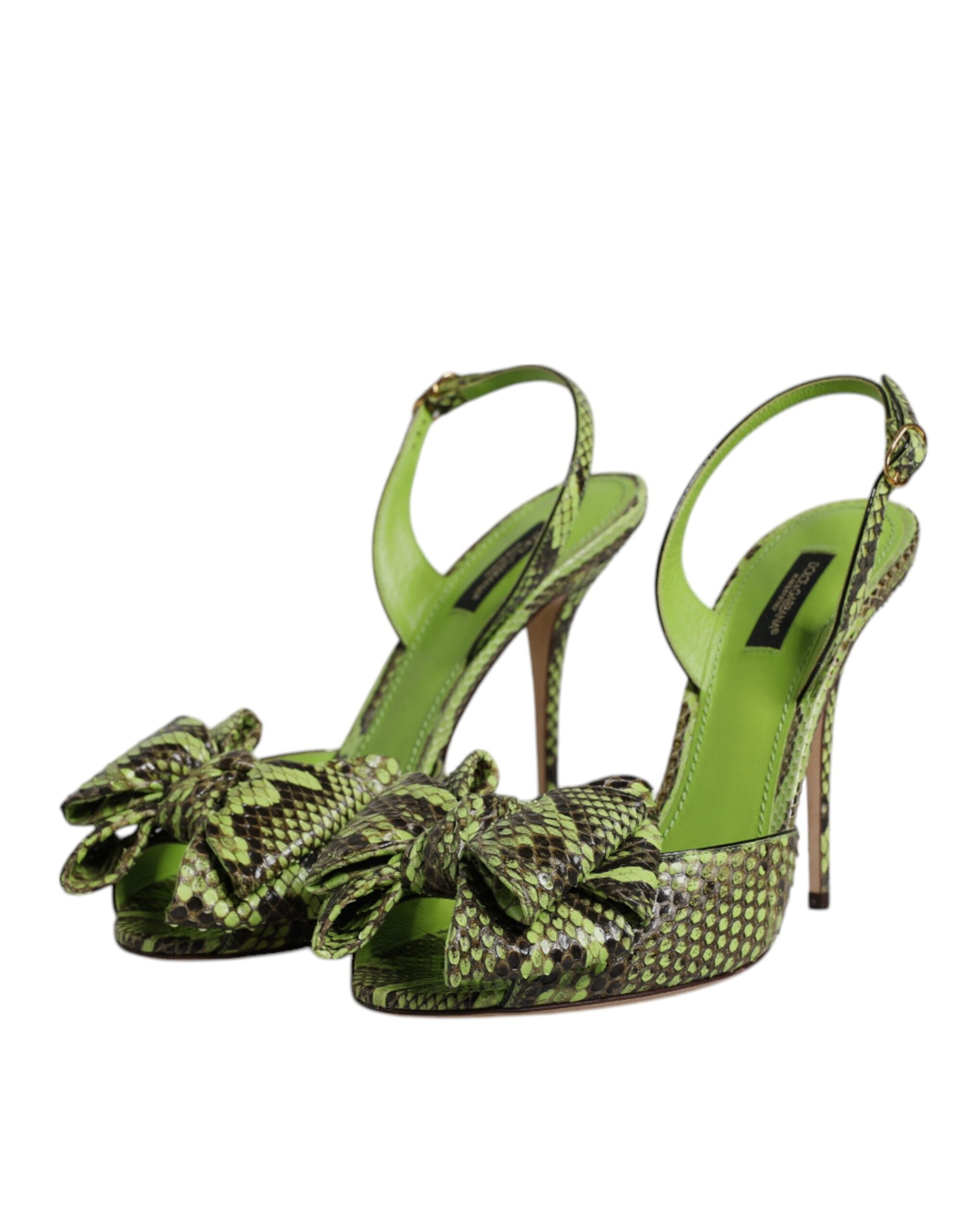 Dolce & Gabbana Green Python Leather Heels Sandals Women's Shoes