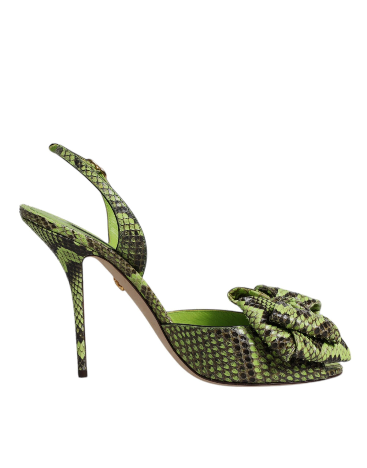 Dolce & Gabbana Green Python Leather Heels Sandals Women's Shoes