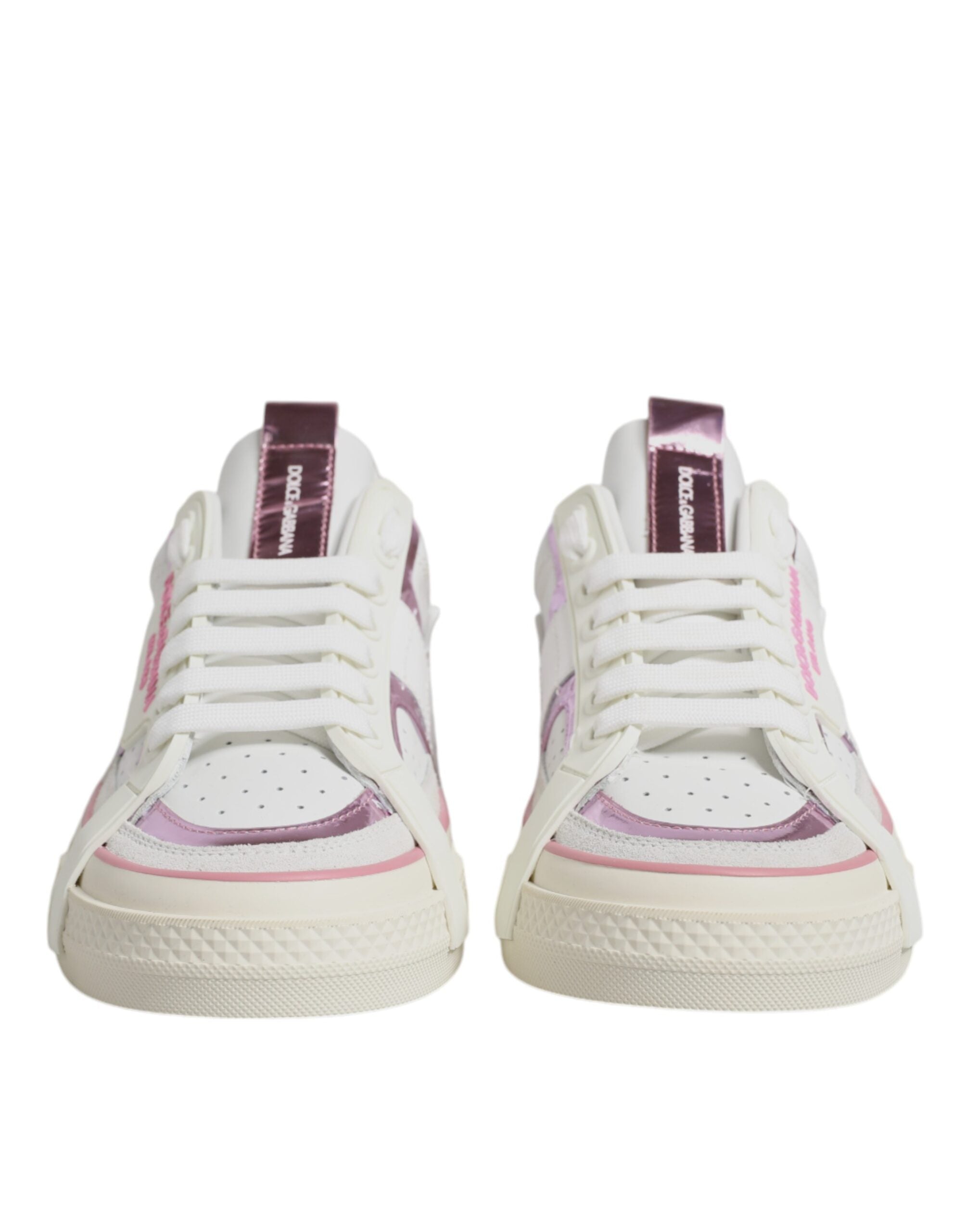 Dolce & Gabbana White Pink Leather Low Top Sneakers Women's Shoes (Pre-Owned)