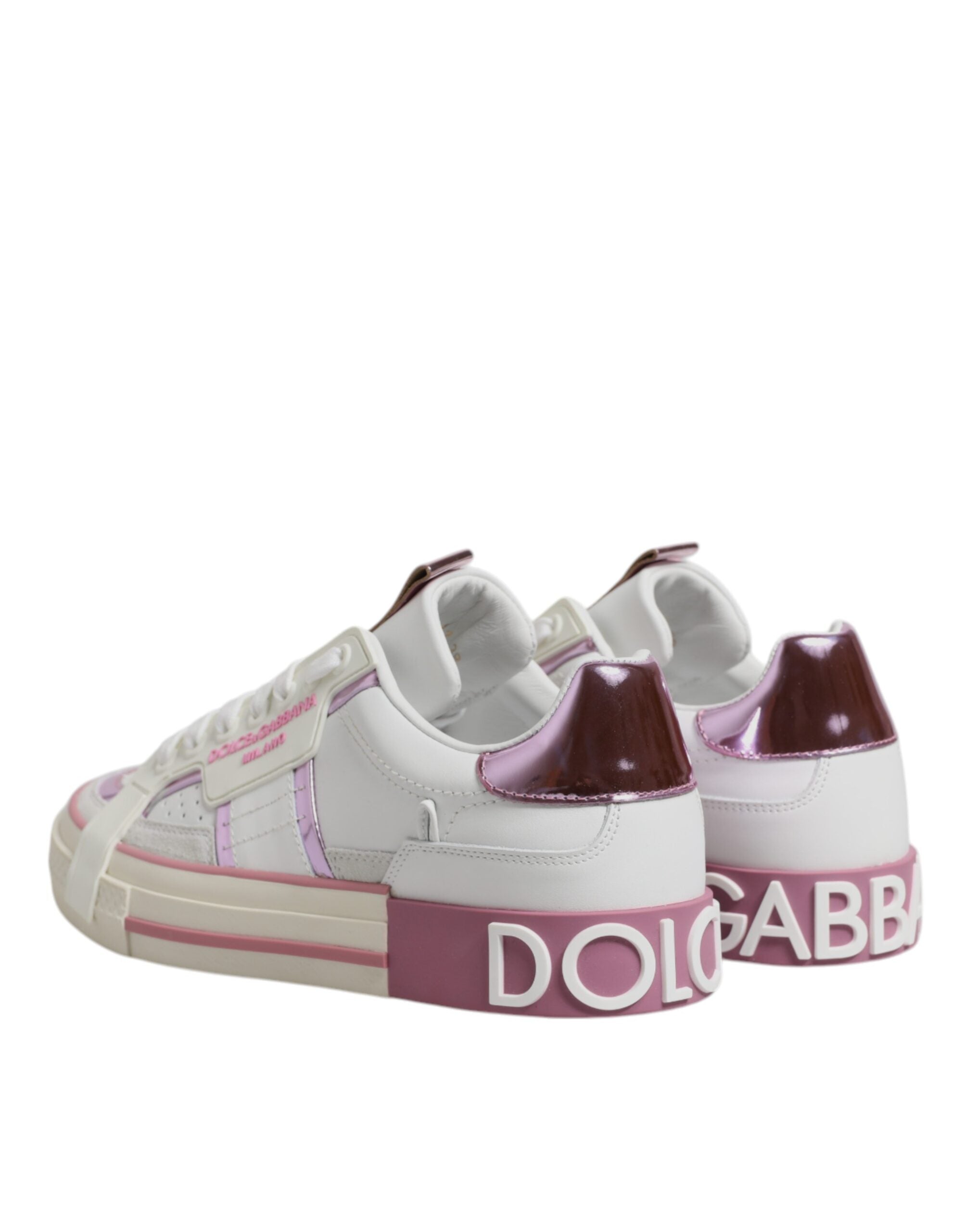 Dolce & Gabbana White Pink Leather Low Top Sneakers Women's Shoes (Pre-Owned)