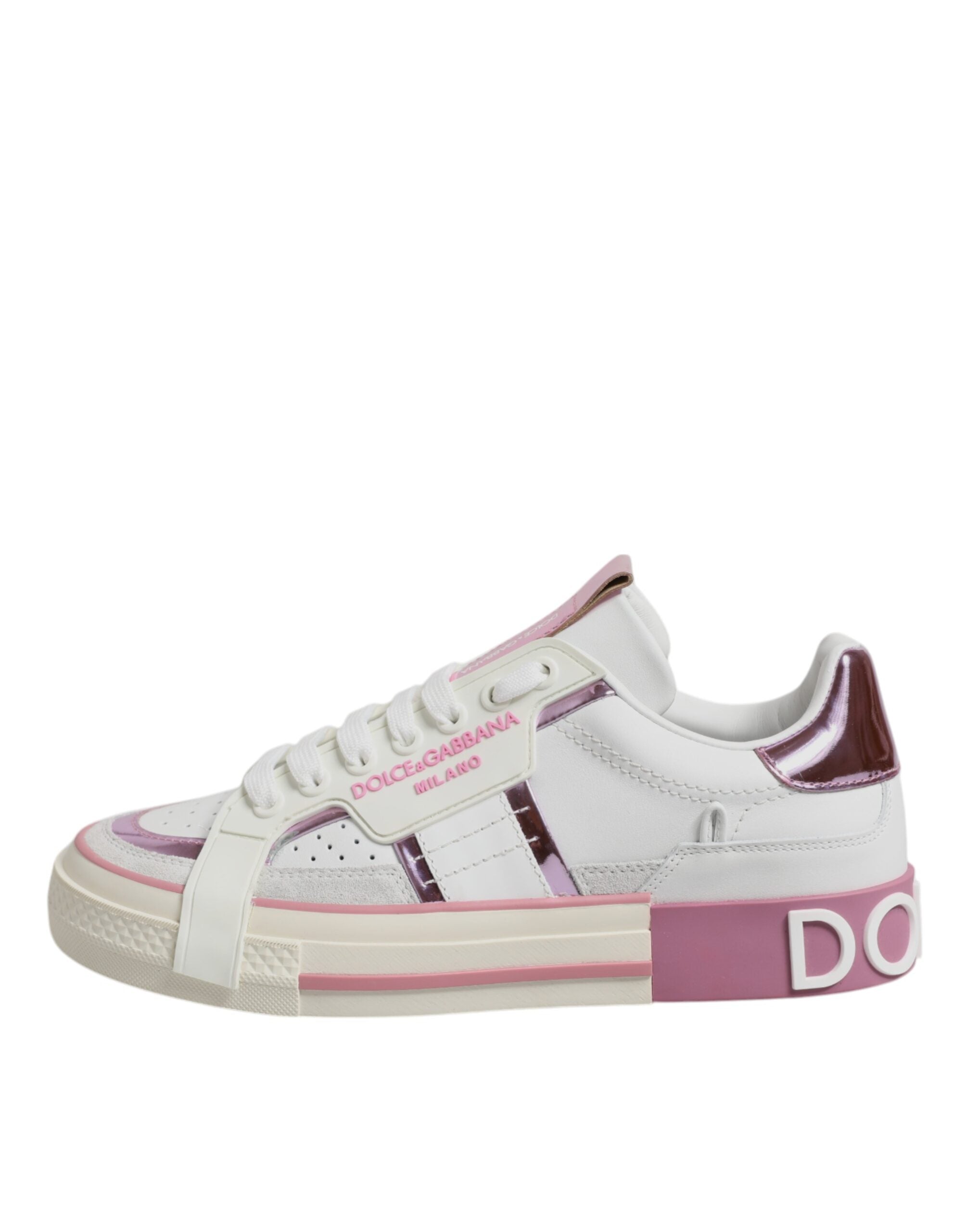 Dolce & Gabbana White Pink Leather Low Top Sneakers Women's Shoes (Pre-Owned)