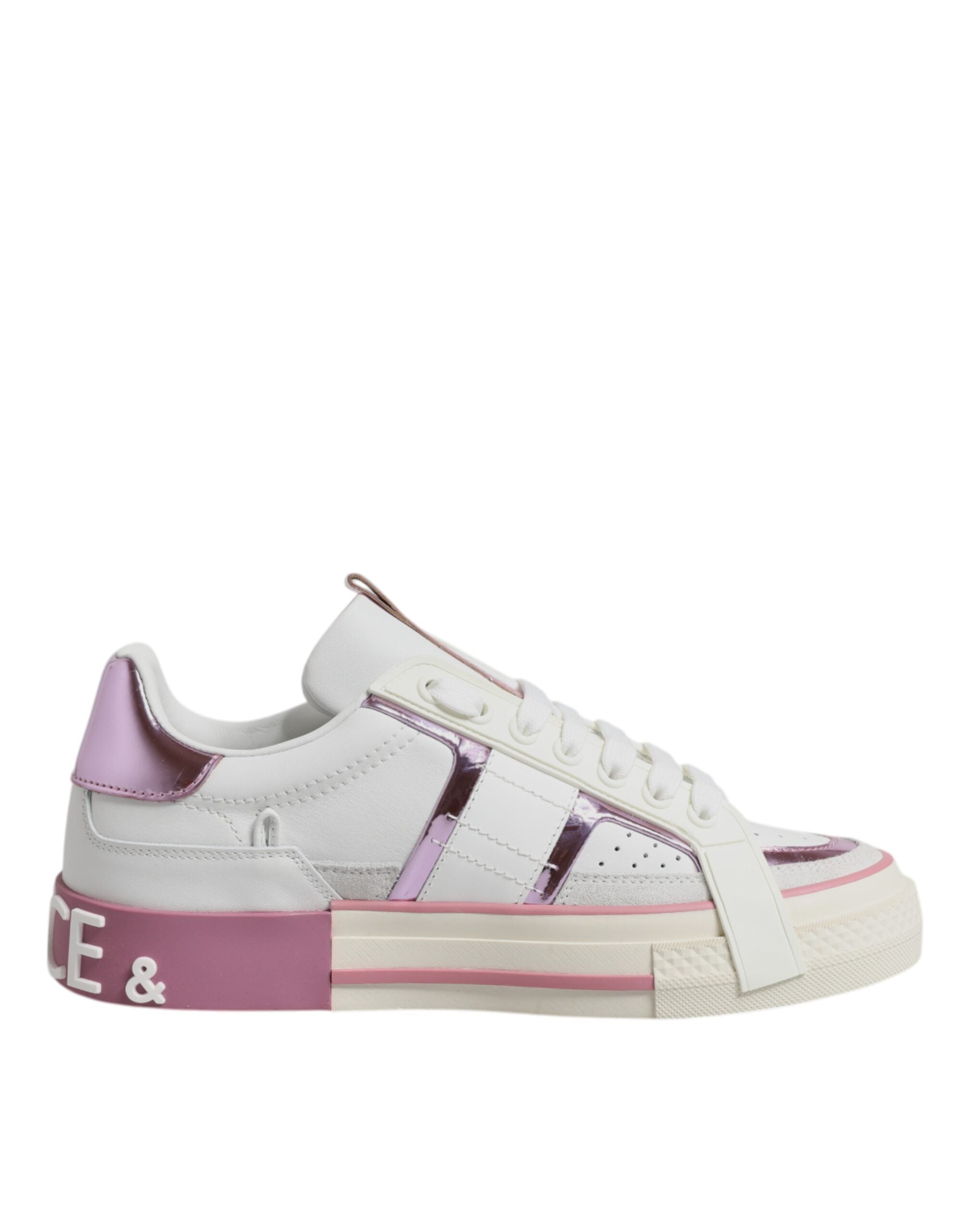 Dolce & Gabbana White Pink Leather Low Top Sneakers Women's Shoes (Pre-Owned)