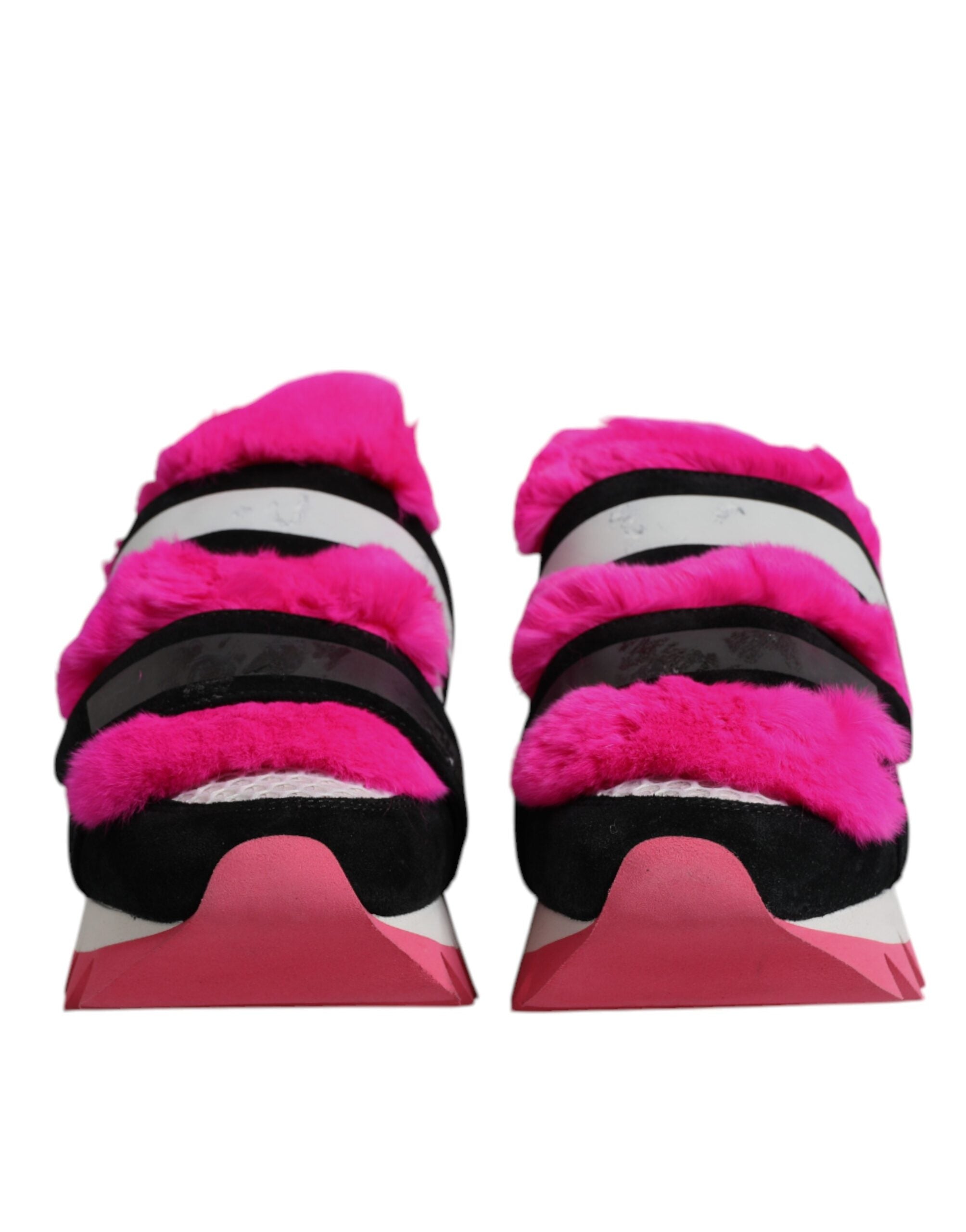 Dolce & Gabbana Black Pink Fur Embellished Sneakers Women's Shoes (Pre-Owned)