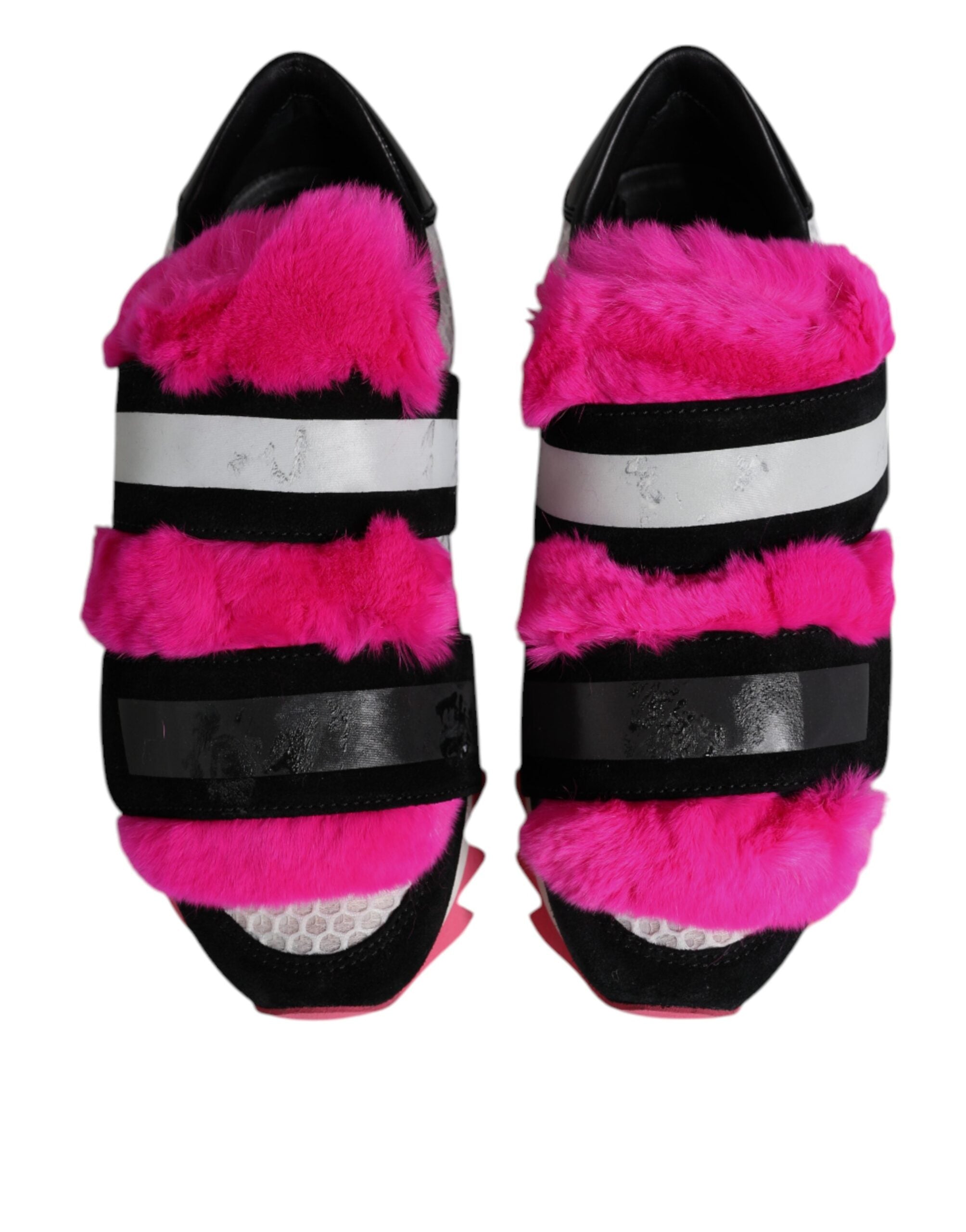 Dolce & Gabbana Black Pink Fur Embellished Sneakers Women's Shoes (Pre-Owned)