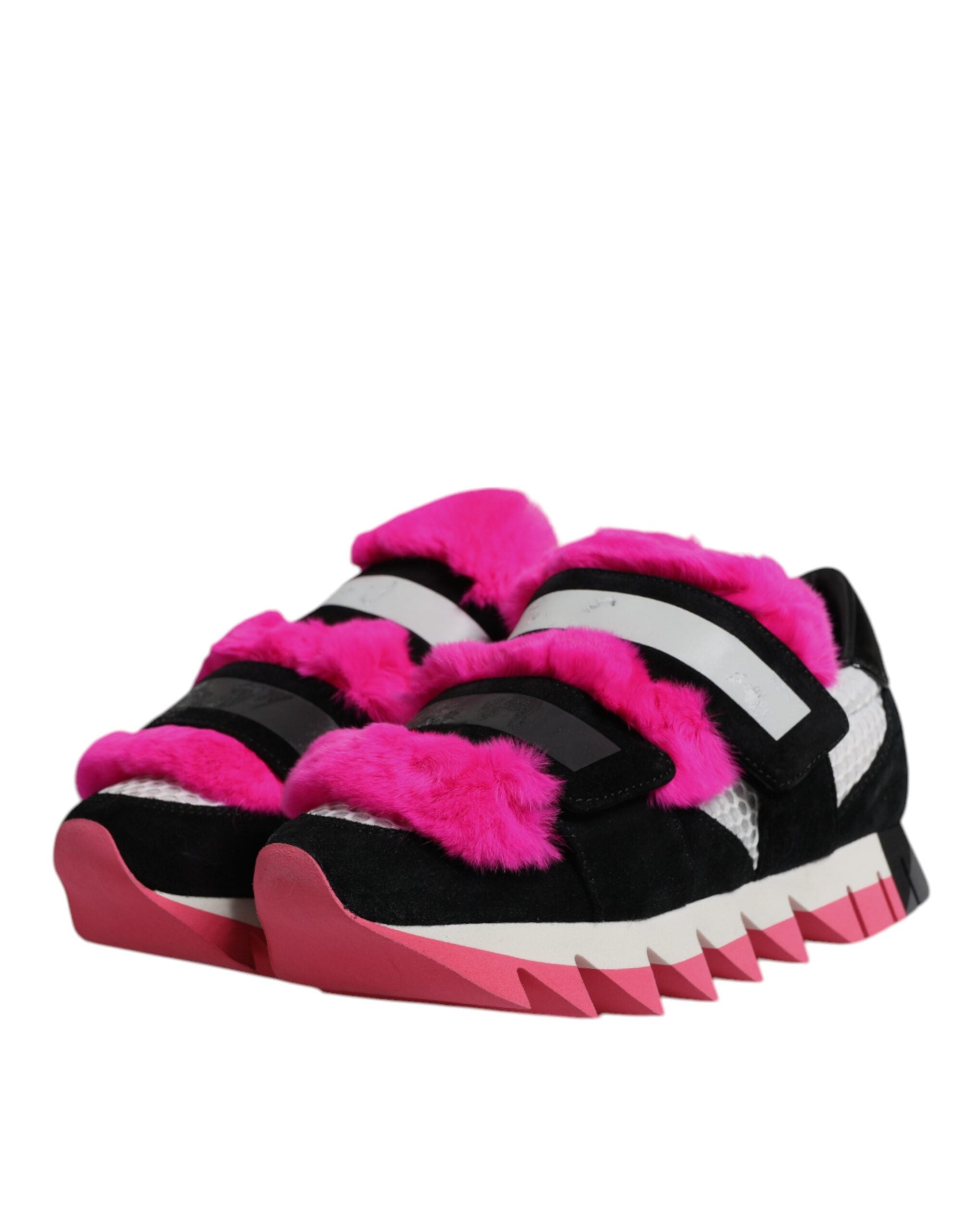 Dolce & Gabbana Black Pink Fur Embellished Sneakers Women's Shoes (Pre-Owned)