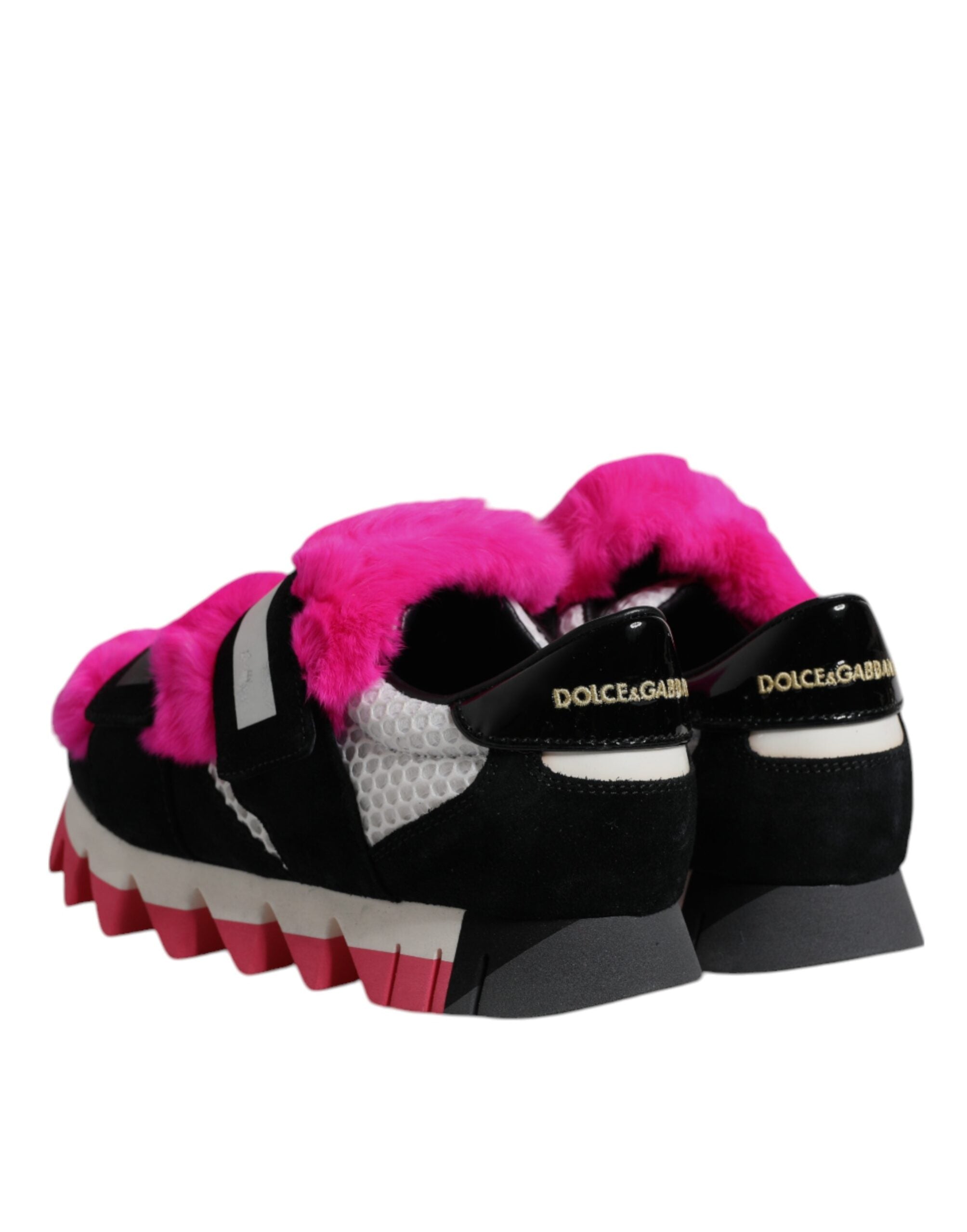 Dolce & Gabbana Black Pink Fur Embellished Sneakers Women's Shoes (Pre-Owned)
