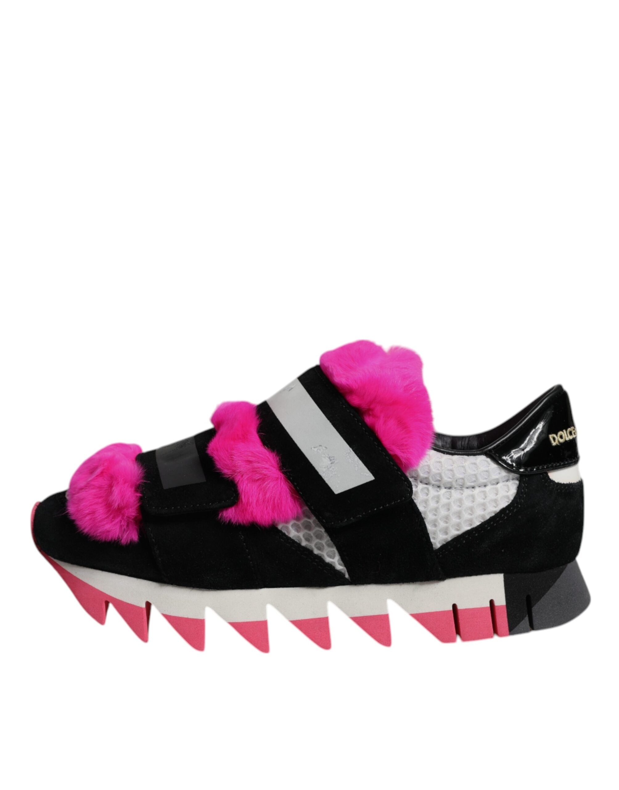 Dolce & Gabbana Black Pink Fur Embellished Sneakers Women's Shoes (Pre-Owned)