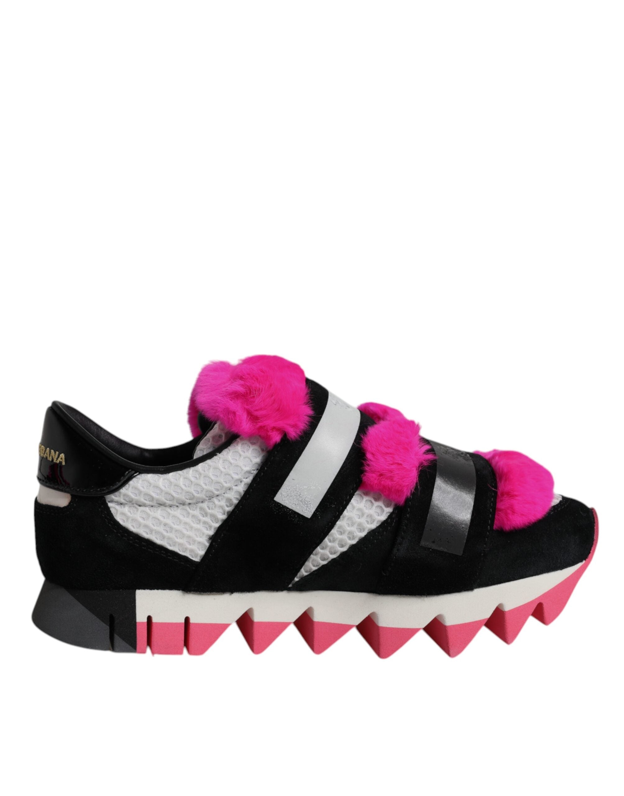 Dolce & Gabbana Black Pink Fur Embellished Sneakers Women's Shoes (Pre