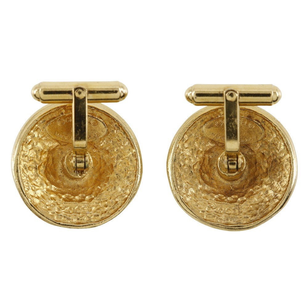 Chanel Vintage Logo Round Plated Gold Gold Gold_Plated Cufflinks Jewelry (Pre-Owned)