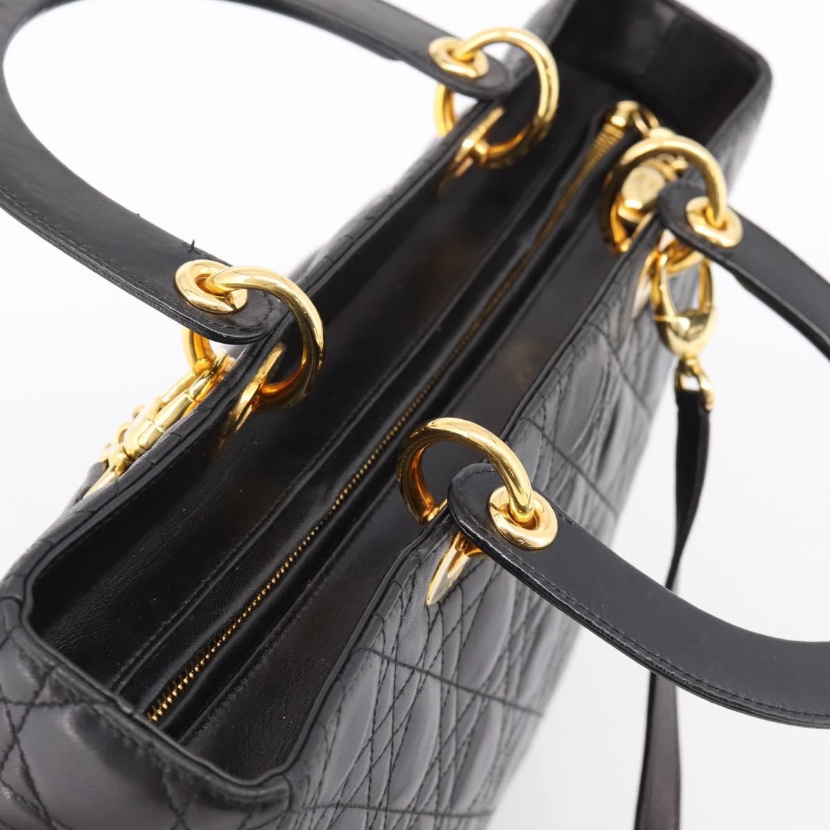Christian Dior Vintage Lady Dior Cannage Quilt Lambskin Black Leather Handbag (Pre-Owned)