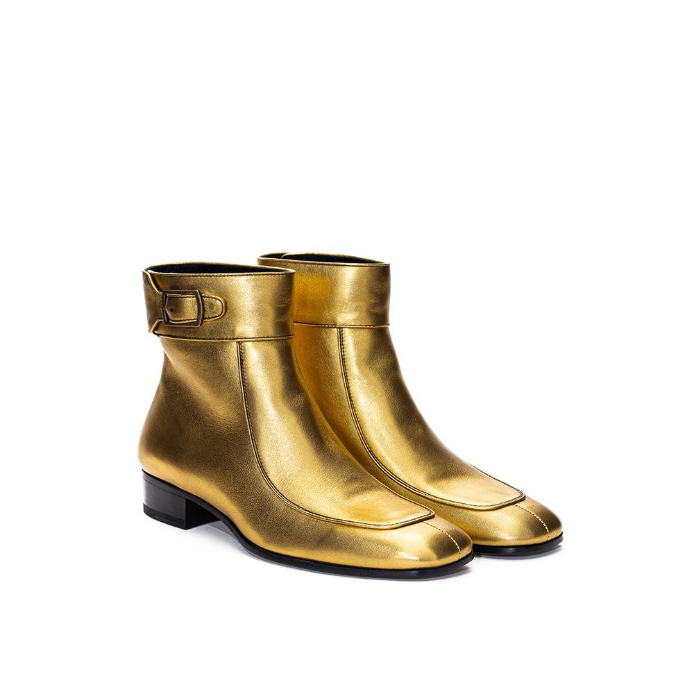Saint Laurent Gold Leather Ankle Women's Boots
