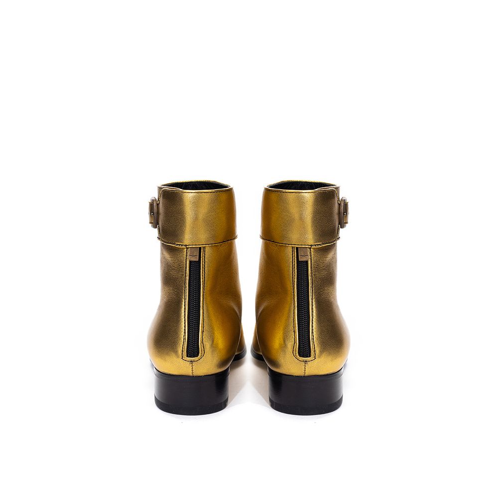 Saint Laurent Gold Leather Ankle Women's Boots