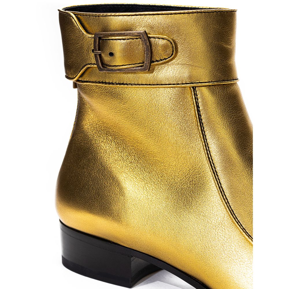 Saint Laurent Gold Leather Ankle Women's Boots