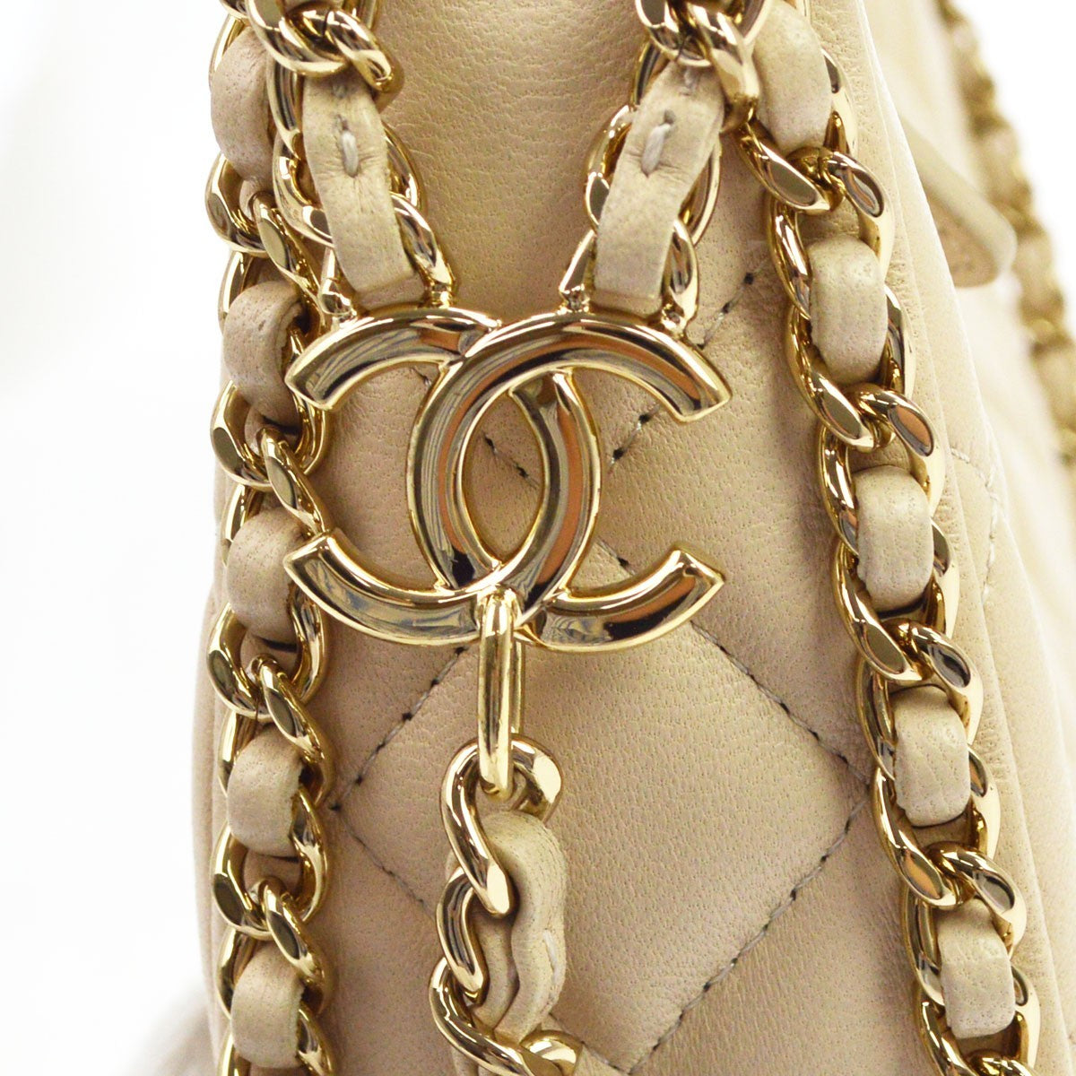 Chanel Chain Around Hook Hobo Quilted Lambskin Beige Leather Shoulder Bag Bag (Pre-Owned)