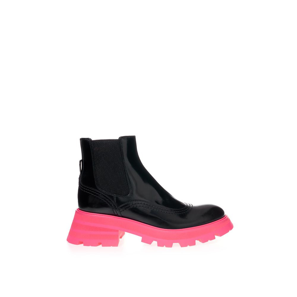 Alexander McQueen Black Leather Chelsea Women's Boots