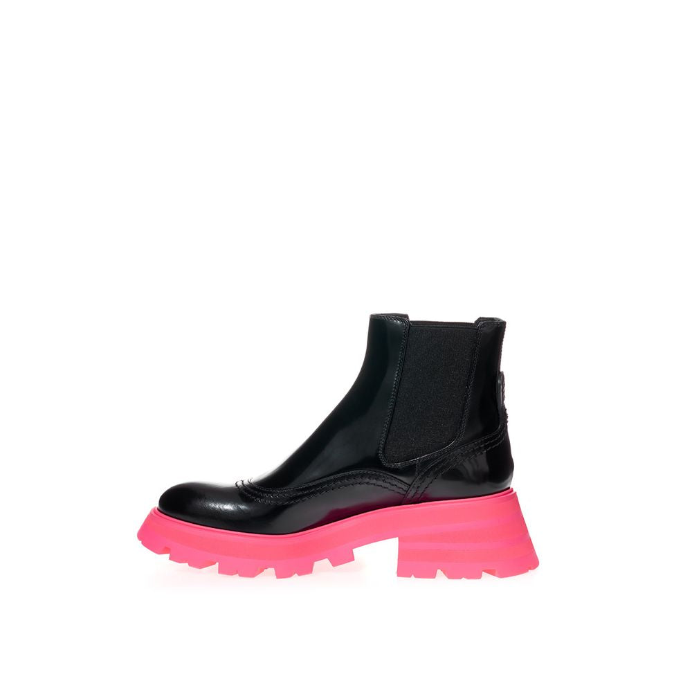 Alexander McQueen Black Leather Chelsea Women's Boots