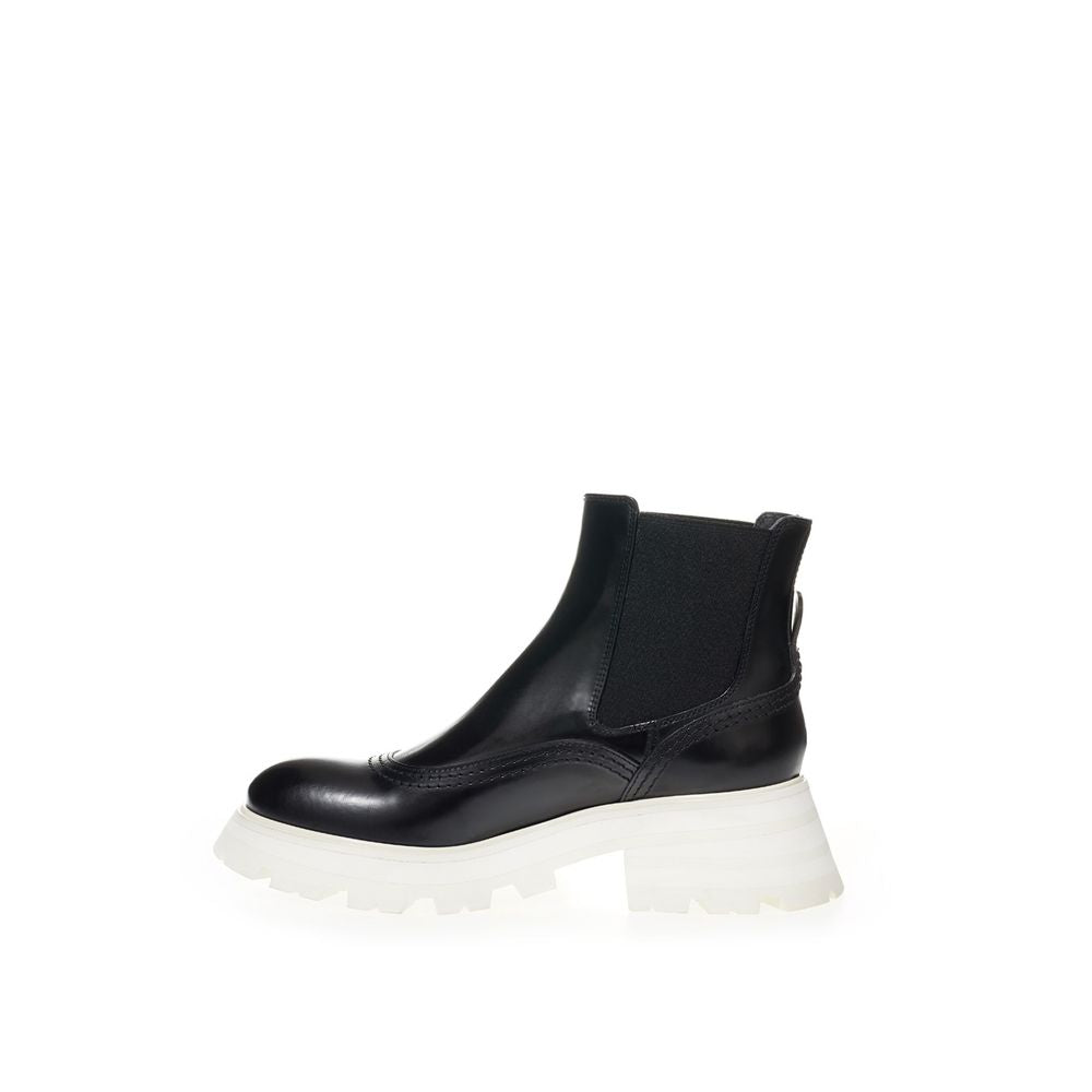 Alexander McQueen Black Leather Chelsea Women's Boots