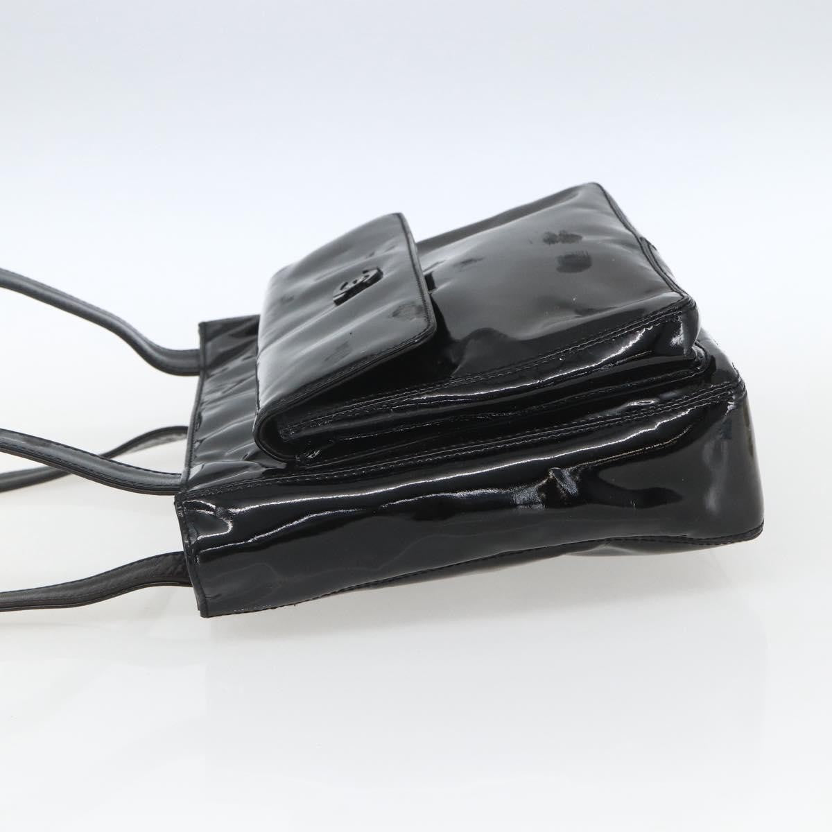 Chanel Vintage Flap Patent Leather Black Patent_Leather Shoulder Bag Bag (Pre-Owned)