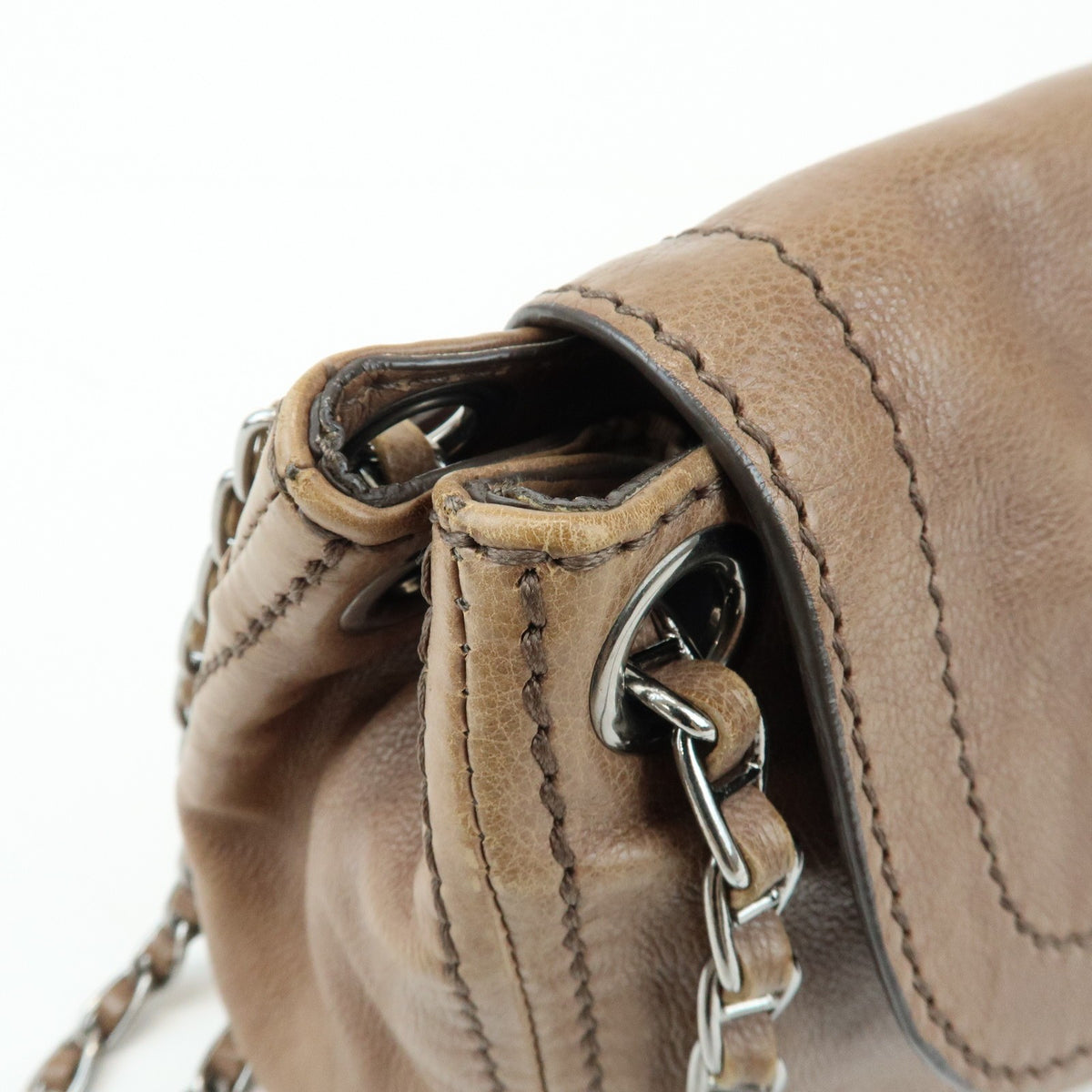 Prada Chain Flap Leather Brown Leather Shoulder Bag Bag (Pre-Owned)